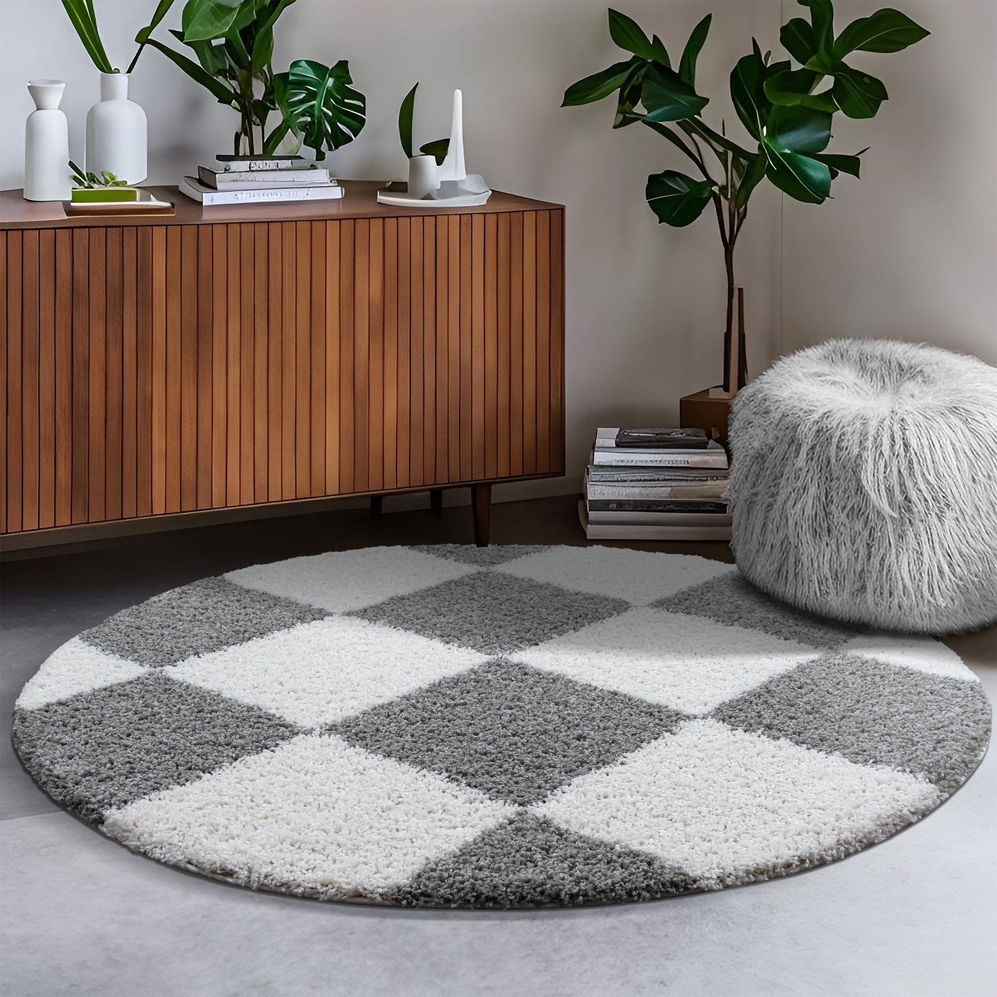 Sanat Hochflor-Teppich »Milano 1250 , auch als Läufer und in Rund« rund 30 mm Höhe Hochflor, Shaggy, Karo, Wohnzimmer, Schlafzimmer