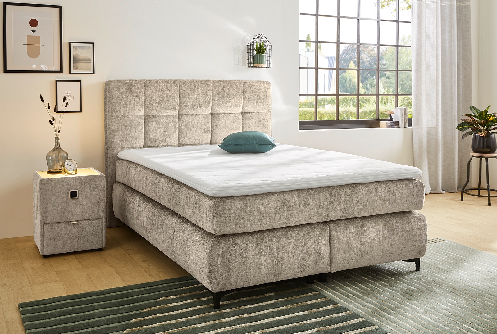 Jockenhöfer Gruppe Lit boxspring »Beatrice erhältlich in 140 & 180cm Breite« matelas TTFK 7 zones et surmatelas KS, différentes fermetés