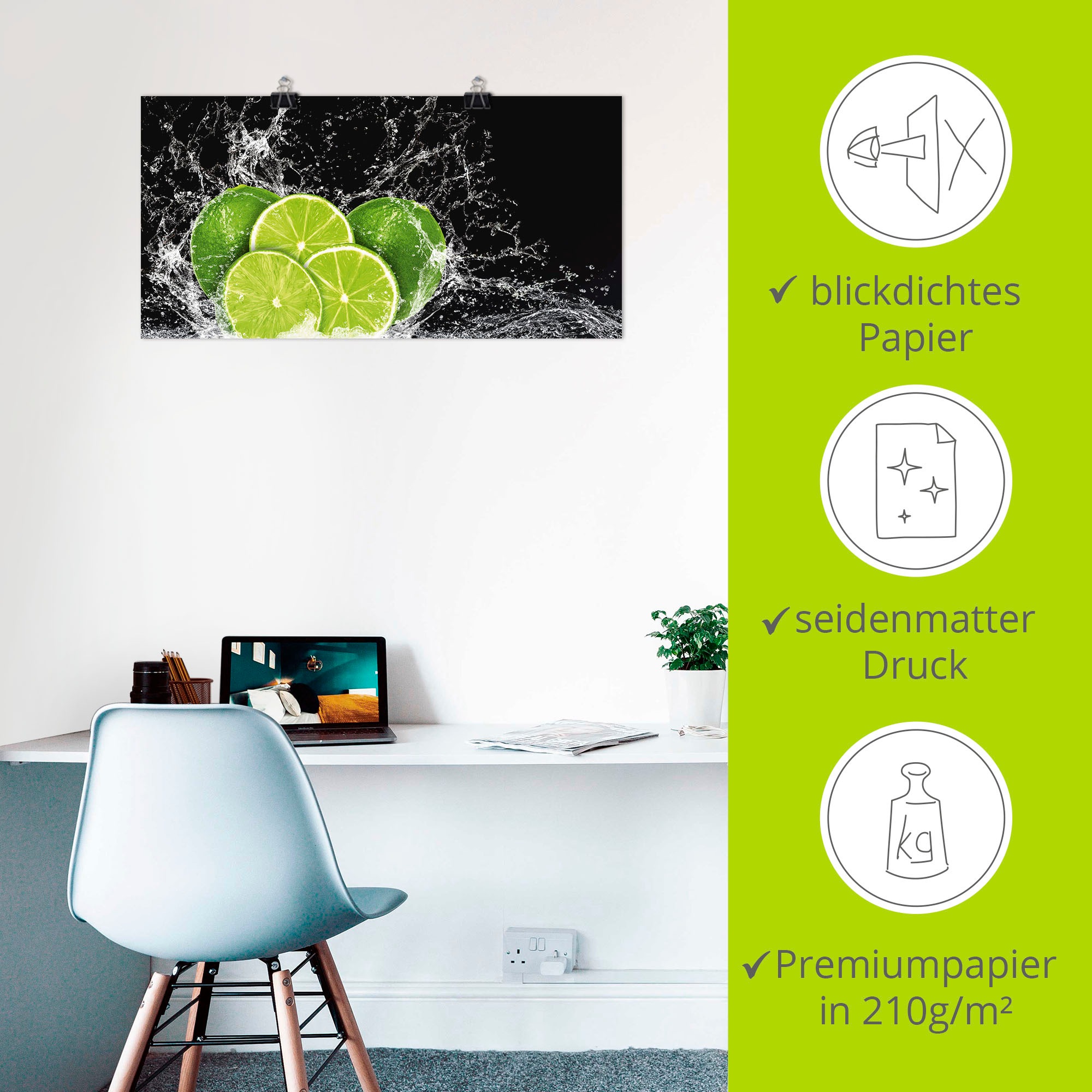 Artland Fresque murale »Limone mit Spritzwasser« 1 cuis tlg. als Leinwandbild, Poster, Wandaufkleber in verschied. Grössen