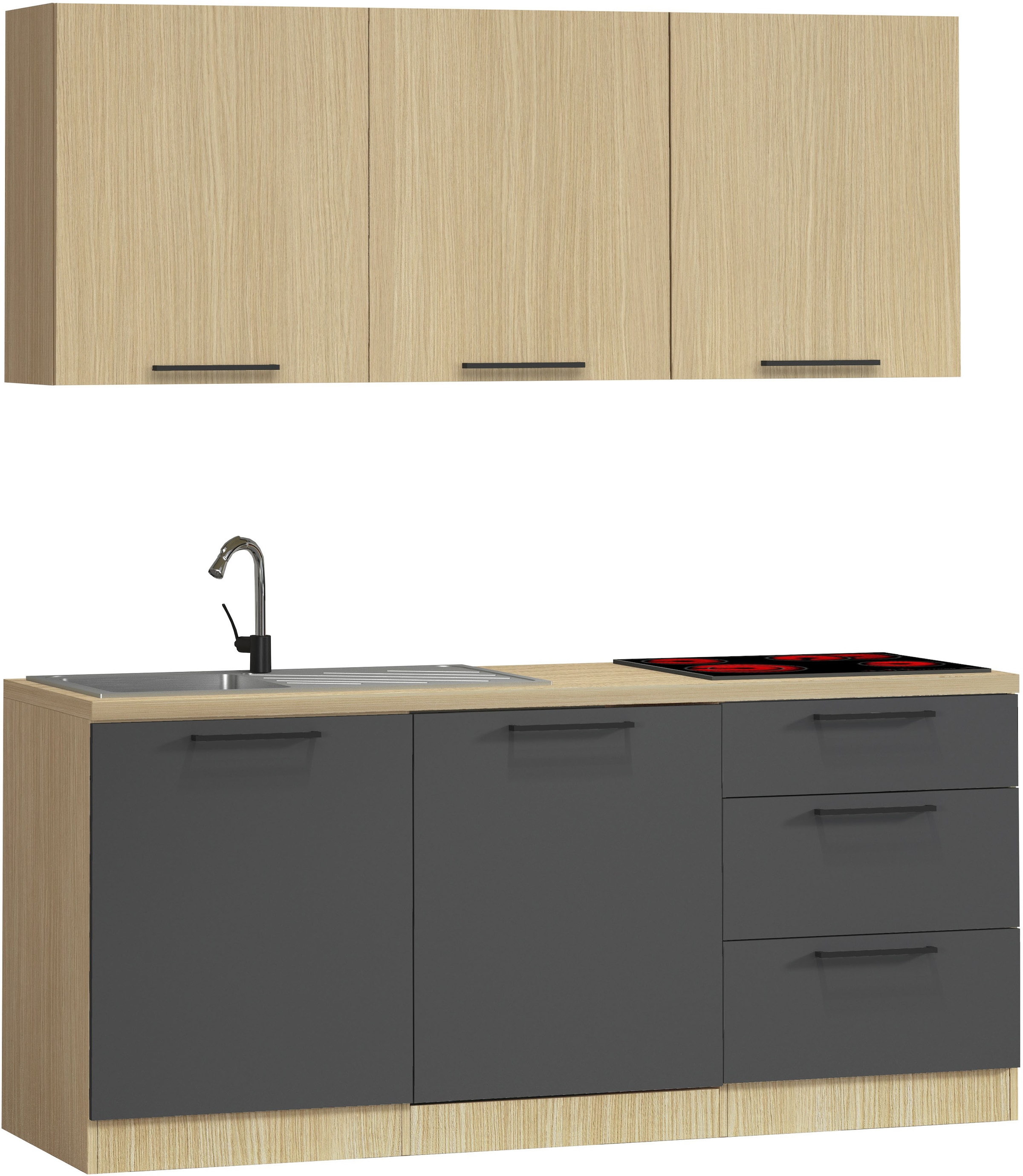 KOCHSTATION Kitchenette »Luna, Küchenzeile mit Spüle + Siphon, ohne E-Geräte« Breite 182 cm,Türen mit Soft-Close Funktion, Metalgriffe,Made in Italy