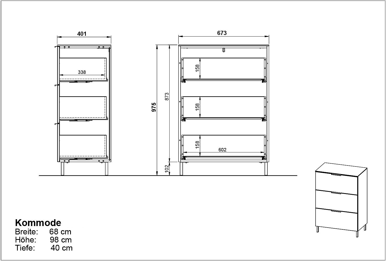 GERMANIA Kommode »Savoca« 1 Stk. tlg. Breite 68 cm, Soft-close, 2 Fussvarianten inkl., Made in Germany