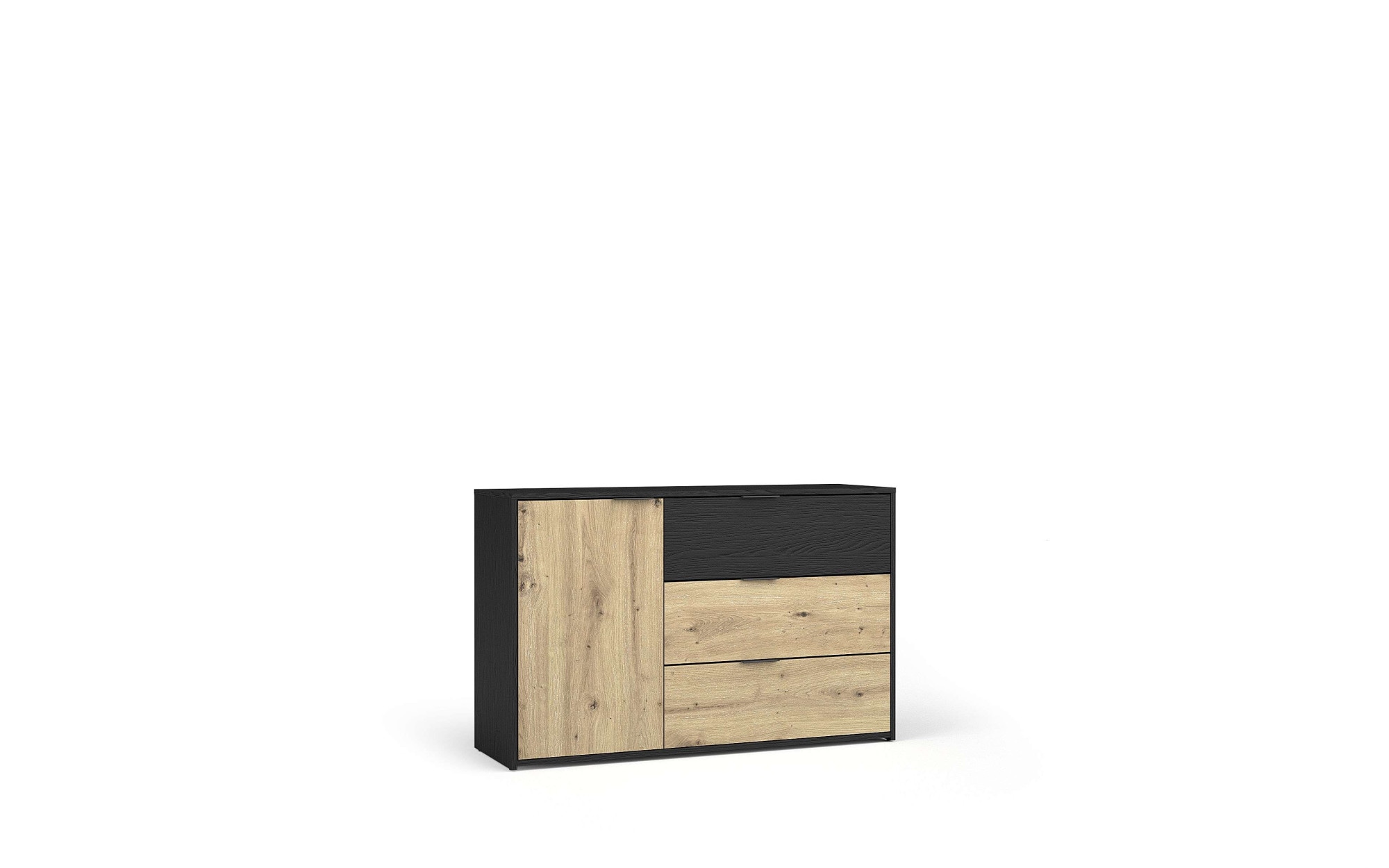 Home affaire Kommode »PERY Sideboard mit 3 Schubladen und 3 Fächer, Masse B/T/H: 125/36/79 cm« Moderner Schubladenschrank mit viel Stauraum und schwarzen Griffen