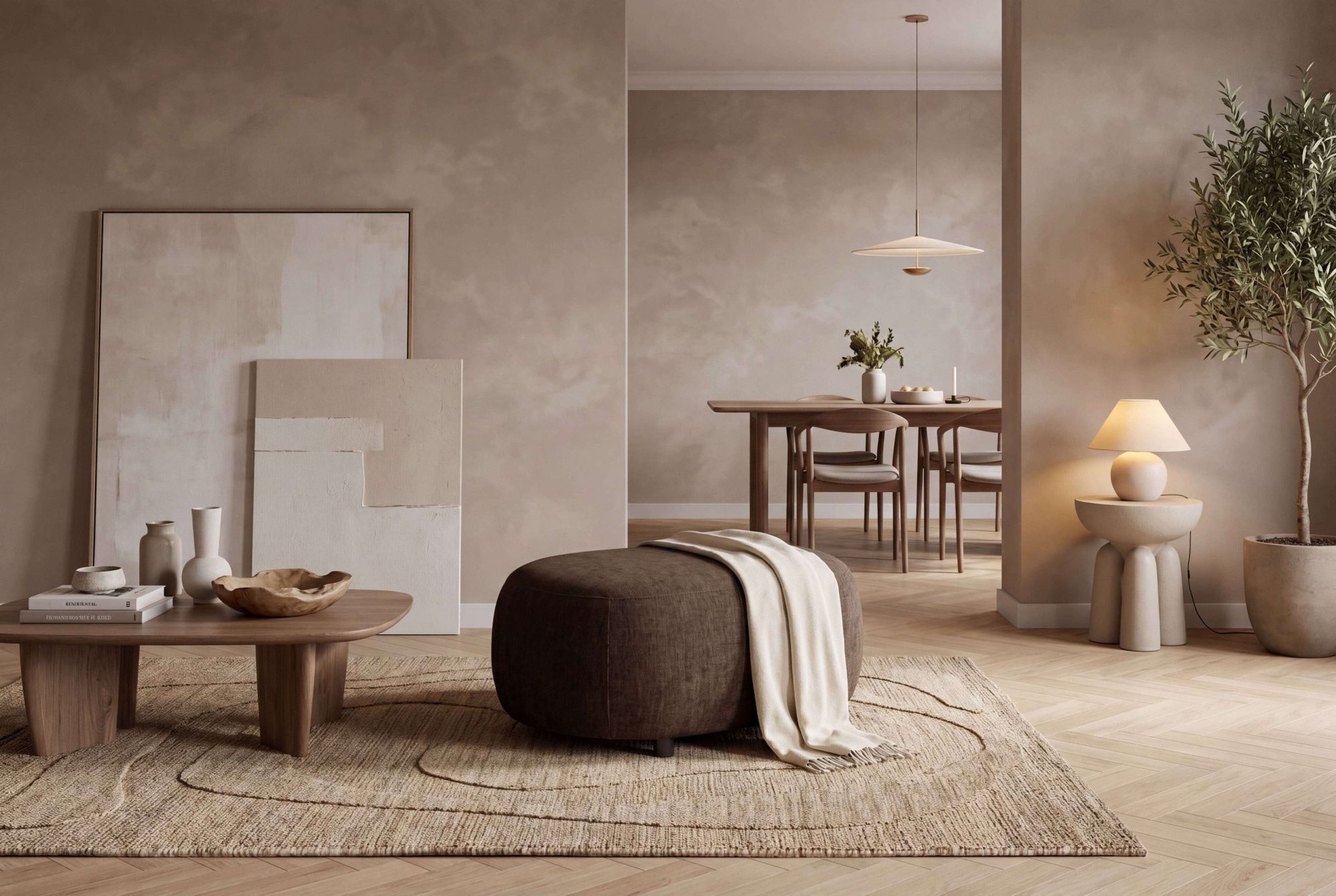 GOODproduct Polsterhocker »OSTRUP, Naturtöne, Boucle oder Chenille« 90x64 cm, organische Form mit sanften Rundungen