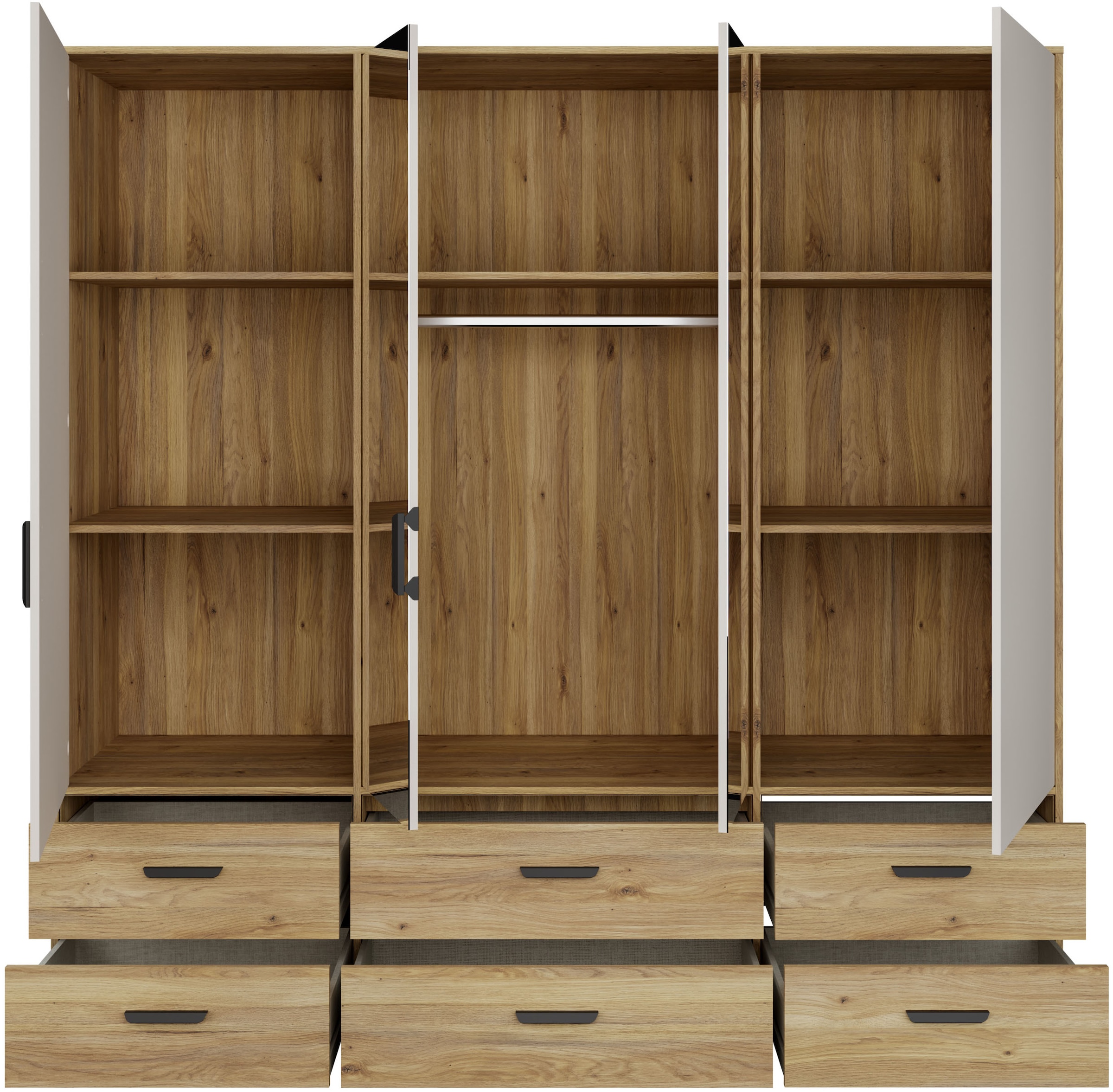 FORTE Drehtürenschrank »Schrank mit Spiegel, zeitloses Design, 4türig« viel Stauraum, Schubladen, Spiegeltürenm Höhe 200 cm
