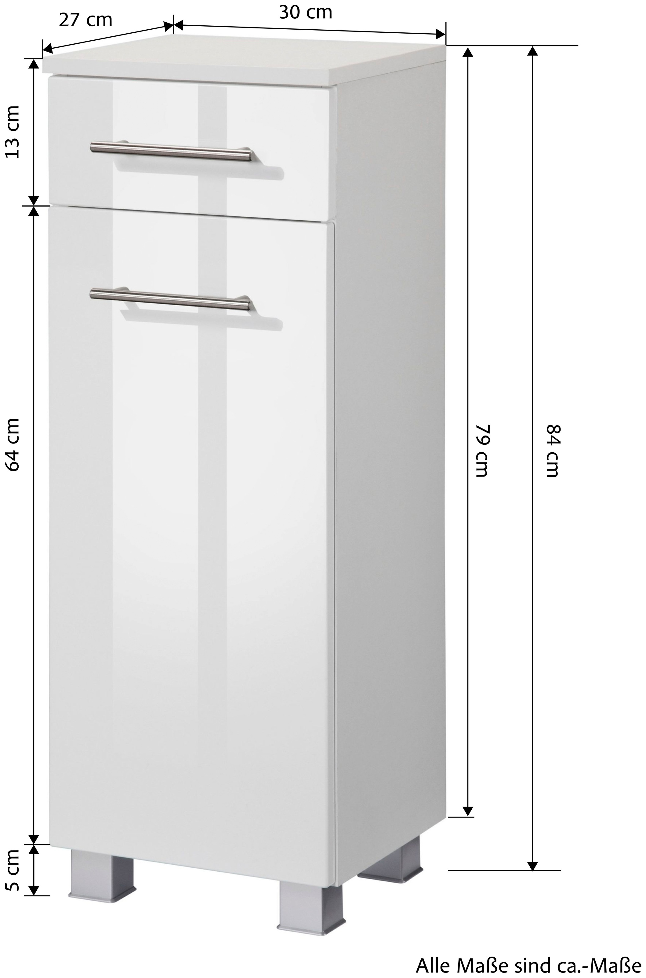 welltime Armoire basse »Trento, verschiedene Ausführungen und Farben« meuble de salle de bain, largeur 30 cm, avec 1 porte et 1 tiroir
