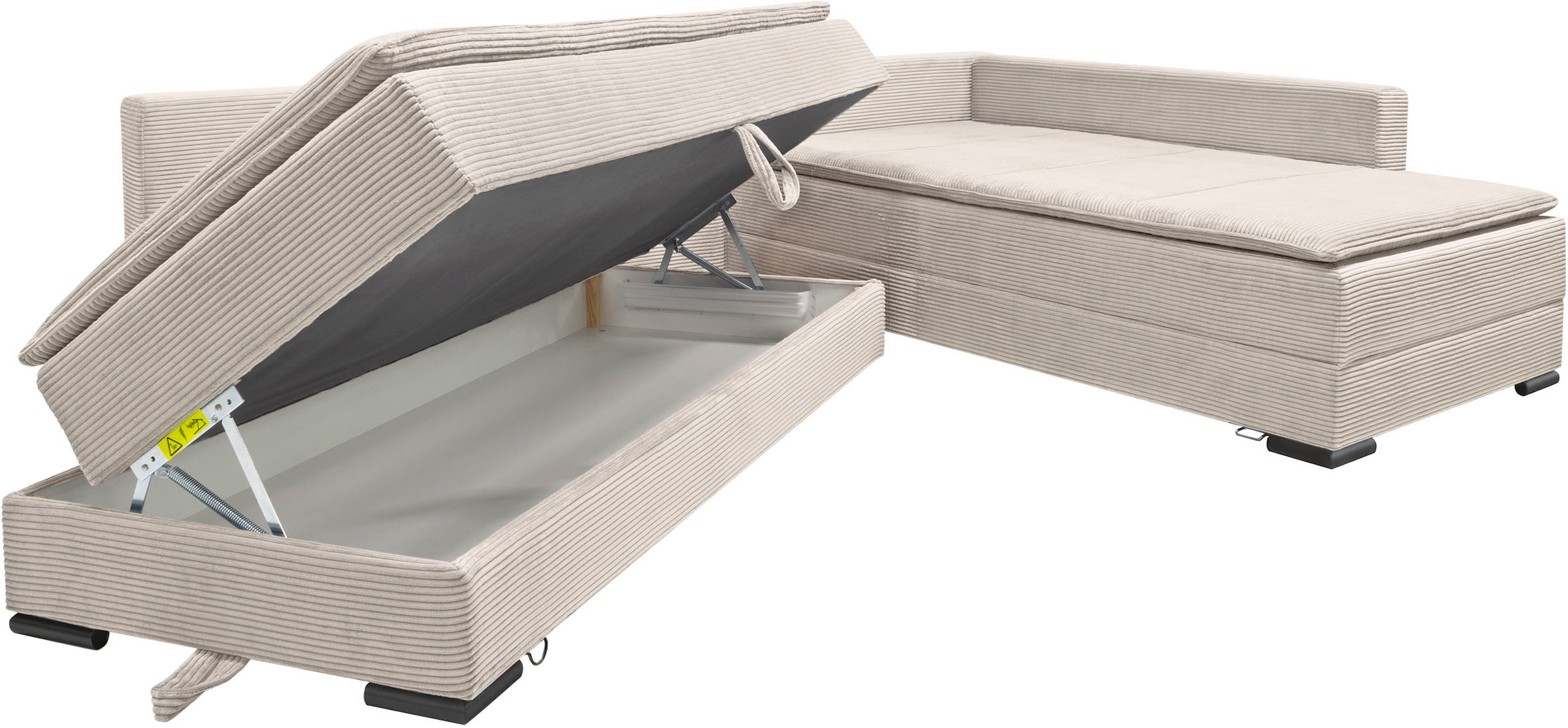 Home affaire Canapé d'angle »Night & Day L-Form, B: 321 cm, mit Dauer-Schlaffunktion 180x200 cm« Bettfunktion, Bettkasten, Topper & 3 Zierkissen, Boxspringbett in Cord