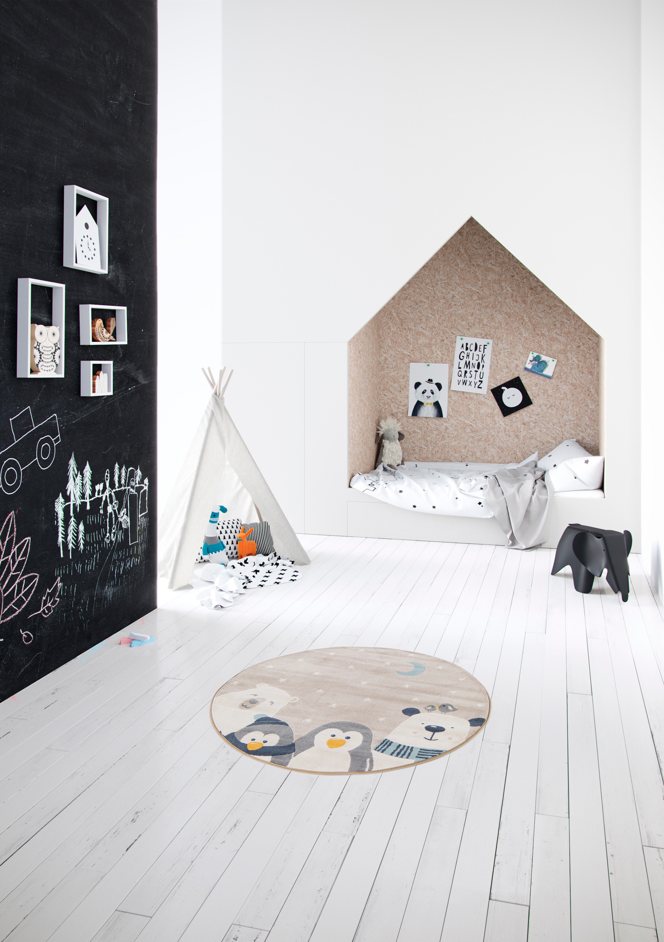 Primaflor-Ideen in Textil Tapis pour enfants »COCOON - Sternenfreunde« Rond 6 mm Höhe poils courts, motif animaux & étoiles