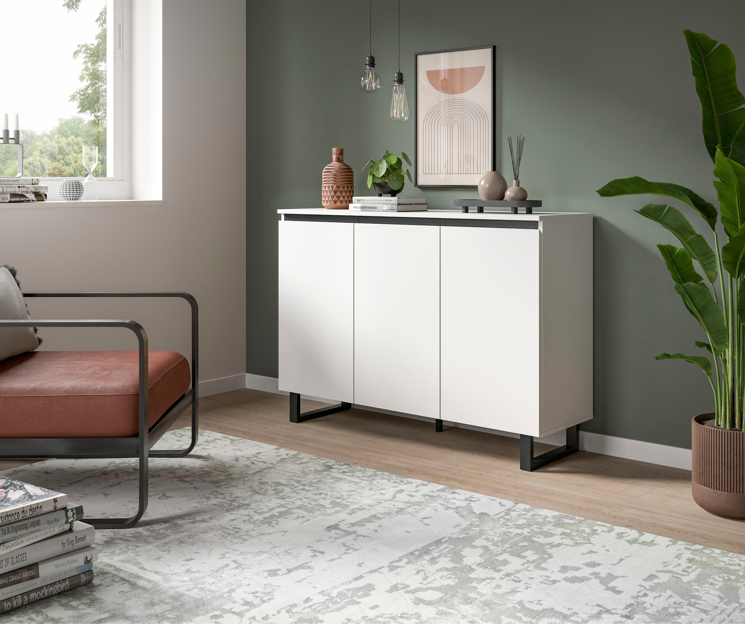 Home affaire Buffet »TOMA, Breite: 120 cm, mit Metall-Kufen-Fuss, 3 Türen, 3 Einlegeböden« buffet, commode, armoire, étagère, highboard