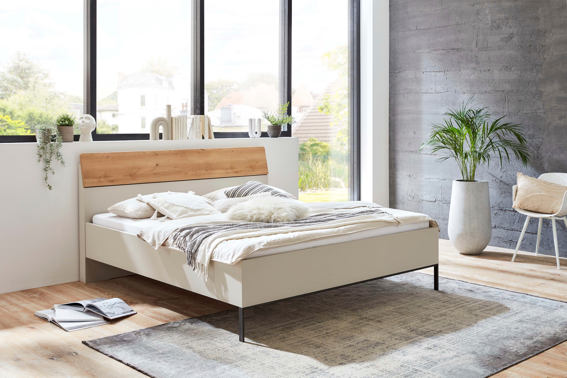 WIEMANN Lit futon »Asti« Absetzungen in Bianco-Eiche-Nachbildung, Kufe in Schiefer
