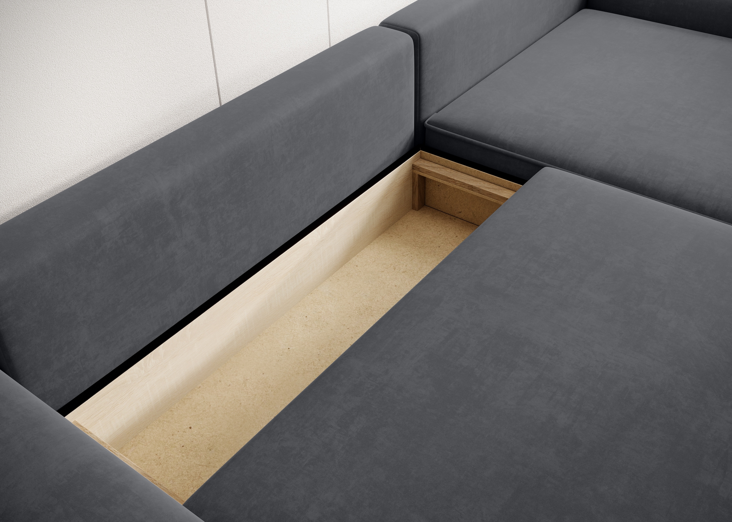 TRENDMANUFAKTUR Canapé d'angle »Challenge, Schlafsofa mit Bettkasten, Couch in L-Form, Breite 245 cm« recamière montable des deux côtés, aussi en velours côtelé tendance