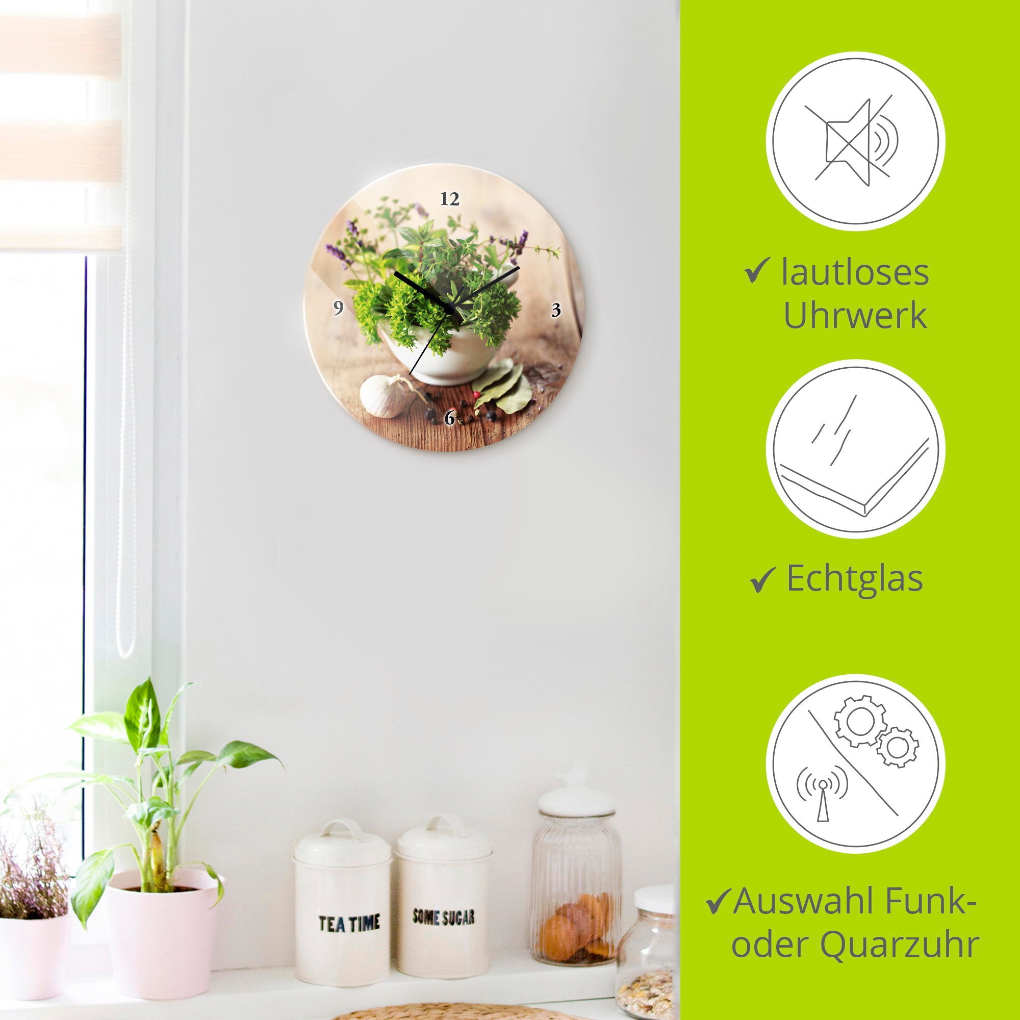 Artland Wanduhr »Verschiedene Kräuter - Küche« wahlweise mit  Quarz- oder Funkuhrwerk, lautlos ohne Tickgeräusche