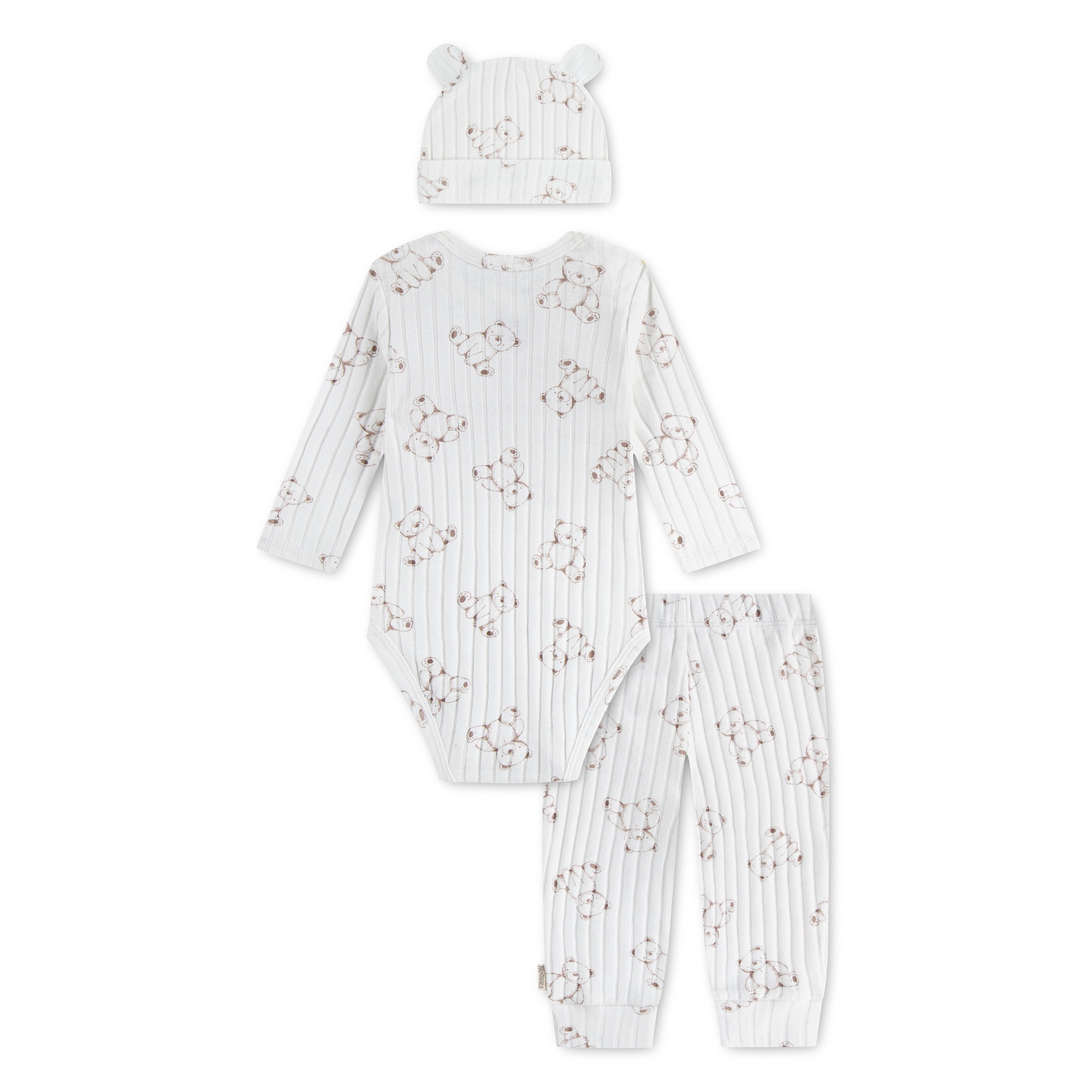 HUGGIES babywear Body et pantalon »HUGN BODYSUIT PANT SET + ATTAC« Ensemble, 3 mit Allover-Bärchenprint und passendem Mützchen