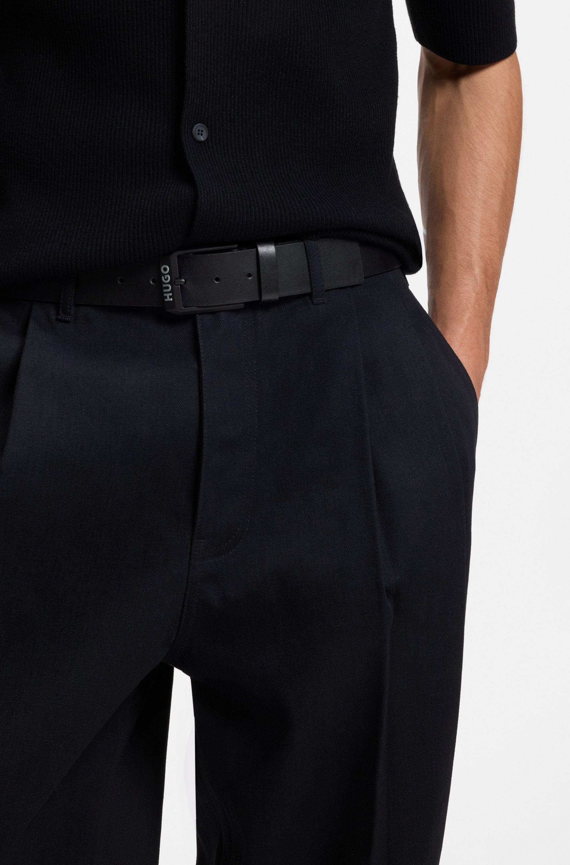 HUGO Ceinture en cuir »Gelio-B_Sz40« HUGO Markenlabel, rote Ziehnaht