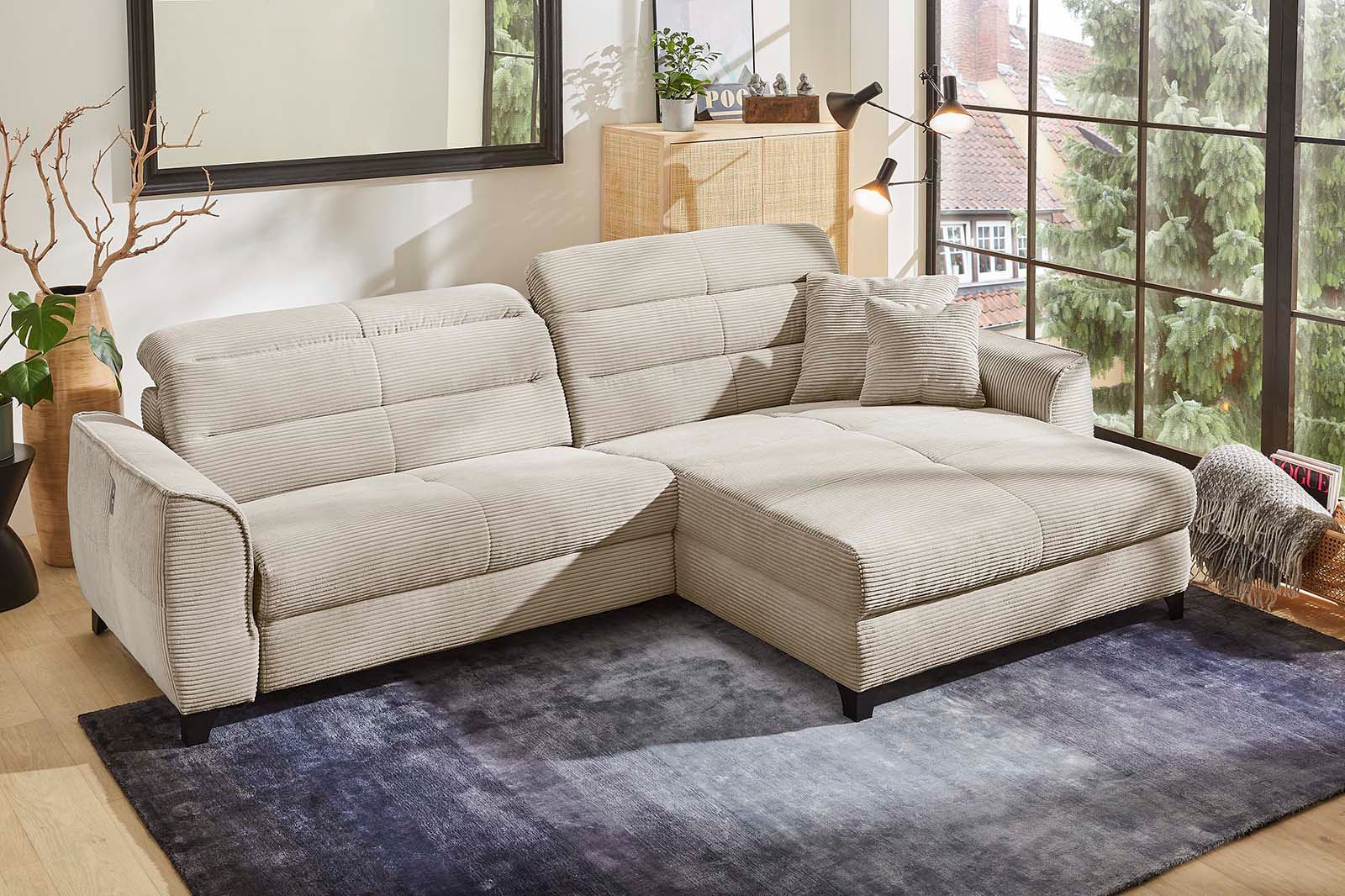 Jockenhöfer Gruppe Ecksofa »Double One L-Form, B: 288 cm, 2x120 cm breite, elektr. Relaxfunktionen« Kopfteilverstellung, USB-Anschluss & Zierkissen