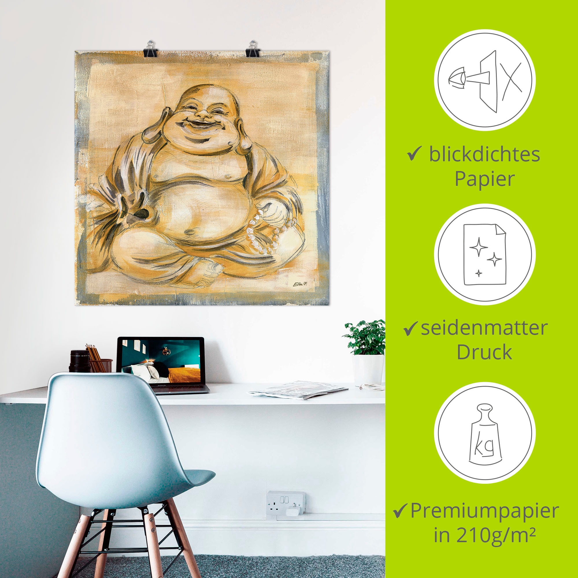 Artland Fresque murale »Fröhlicher Buddha I« 1 cuis tlg. als Leinwandbild, Poster in verschied. Grössen