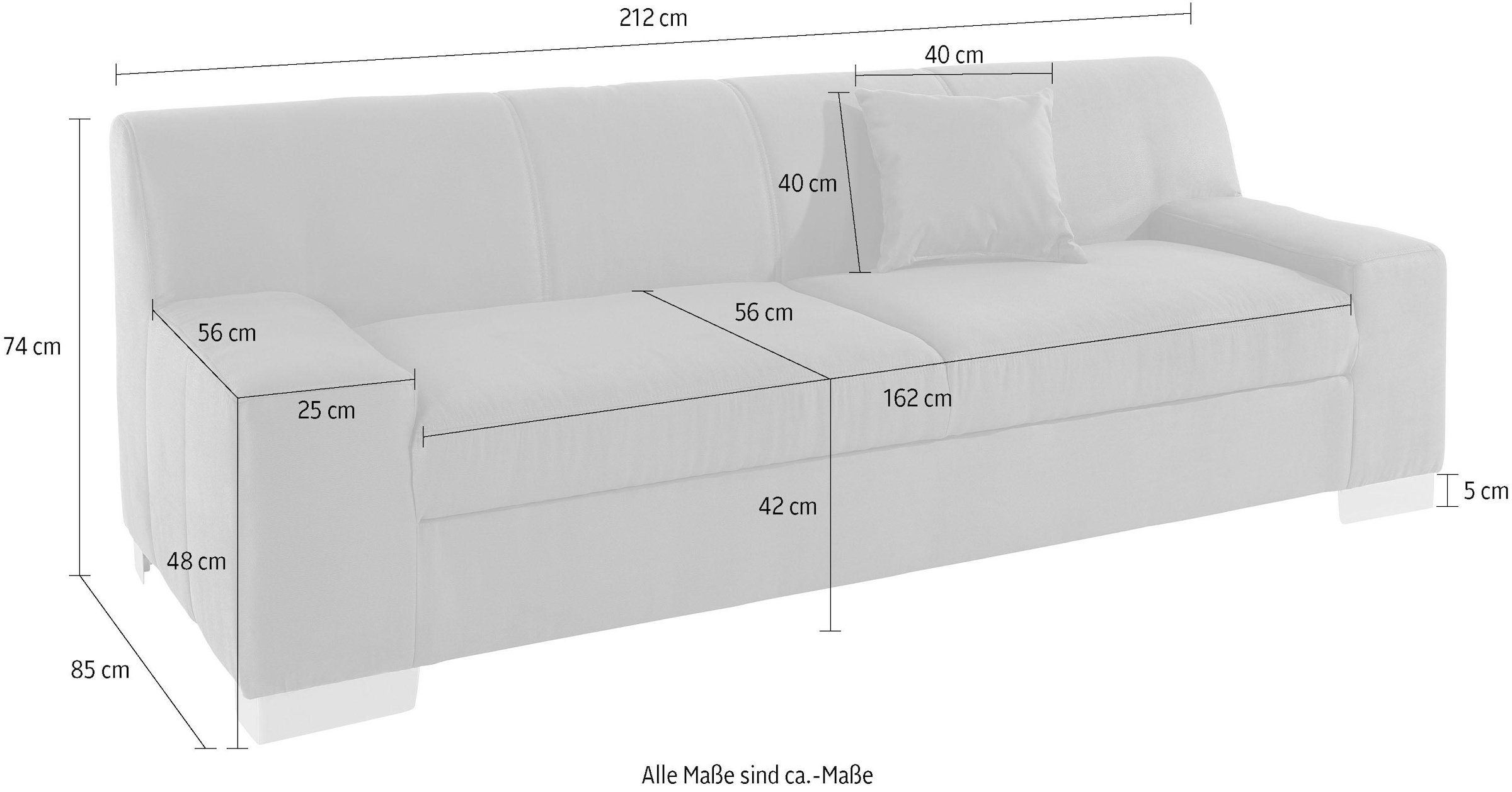 DOMO collection 2,5-Sitzer »Bero, elegant und zeitlos, kubisch, flache Armlehnen, Breite 212cm« fester Sitzkomfort