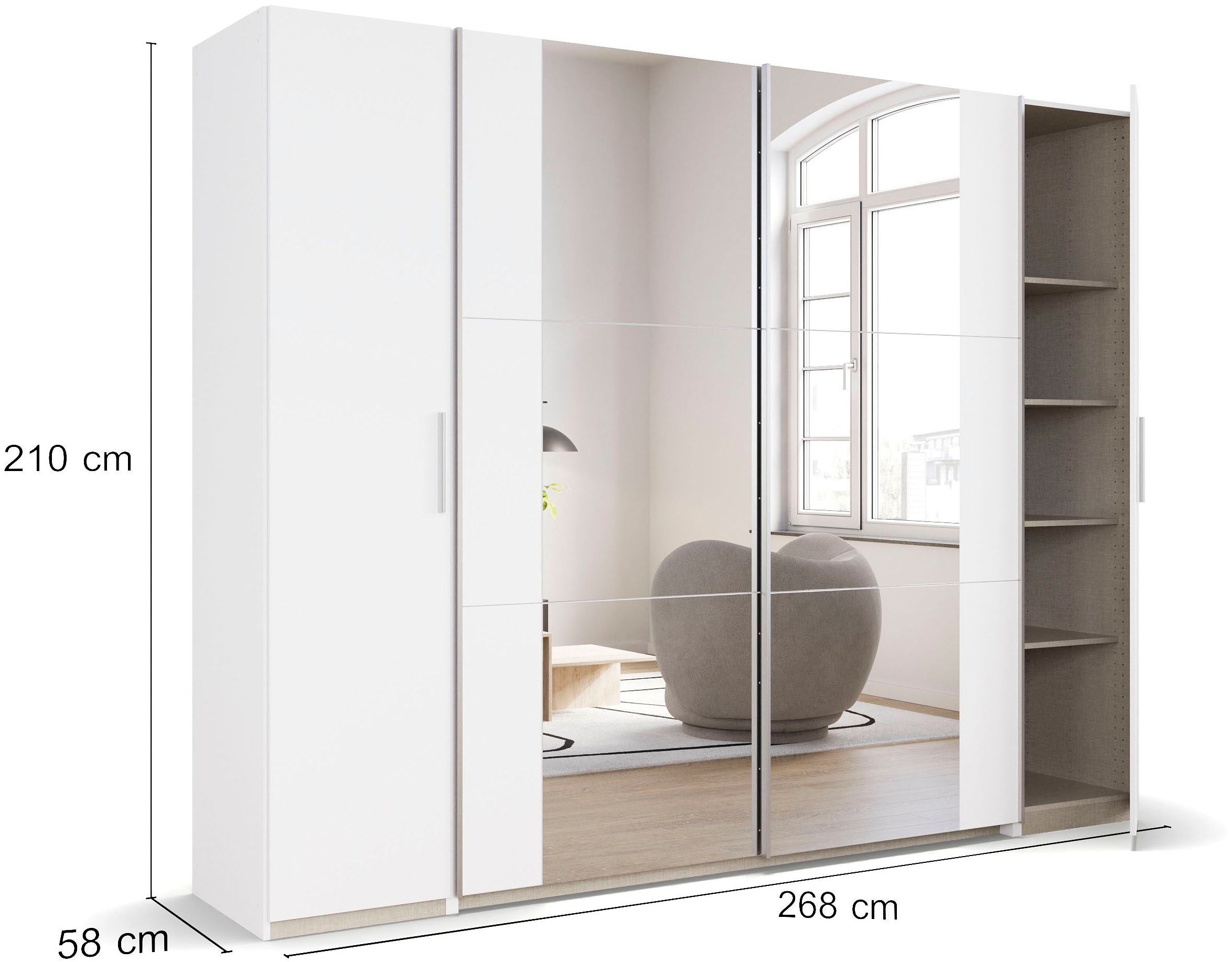 rauch Armoire à portes coulissantes »Kleiderschrank Drehtürenschrank Schrank Garderobe KRONACH TOPSELLER« in 3 Ausstattungen BASIC/CLASSIC/PREMIUM, Breiten 225/268/311/354 cm,  mit Dreh- und Schwebetüren und Spiegel, viele Böden MADE IN GERMANY