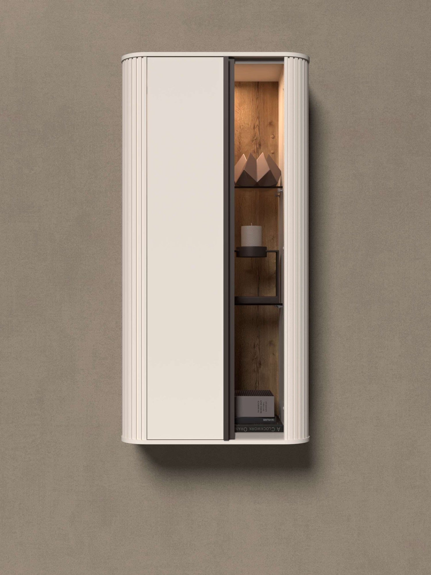 GOODproduct Vitrine suspendue »Rondo, Wandschrank, Schwebendes Design für modernen Wohnraum« laqué UV, fonction Soft Close, éclairage, montage mural