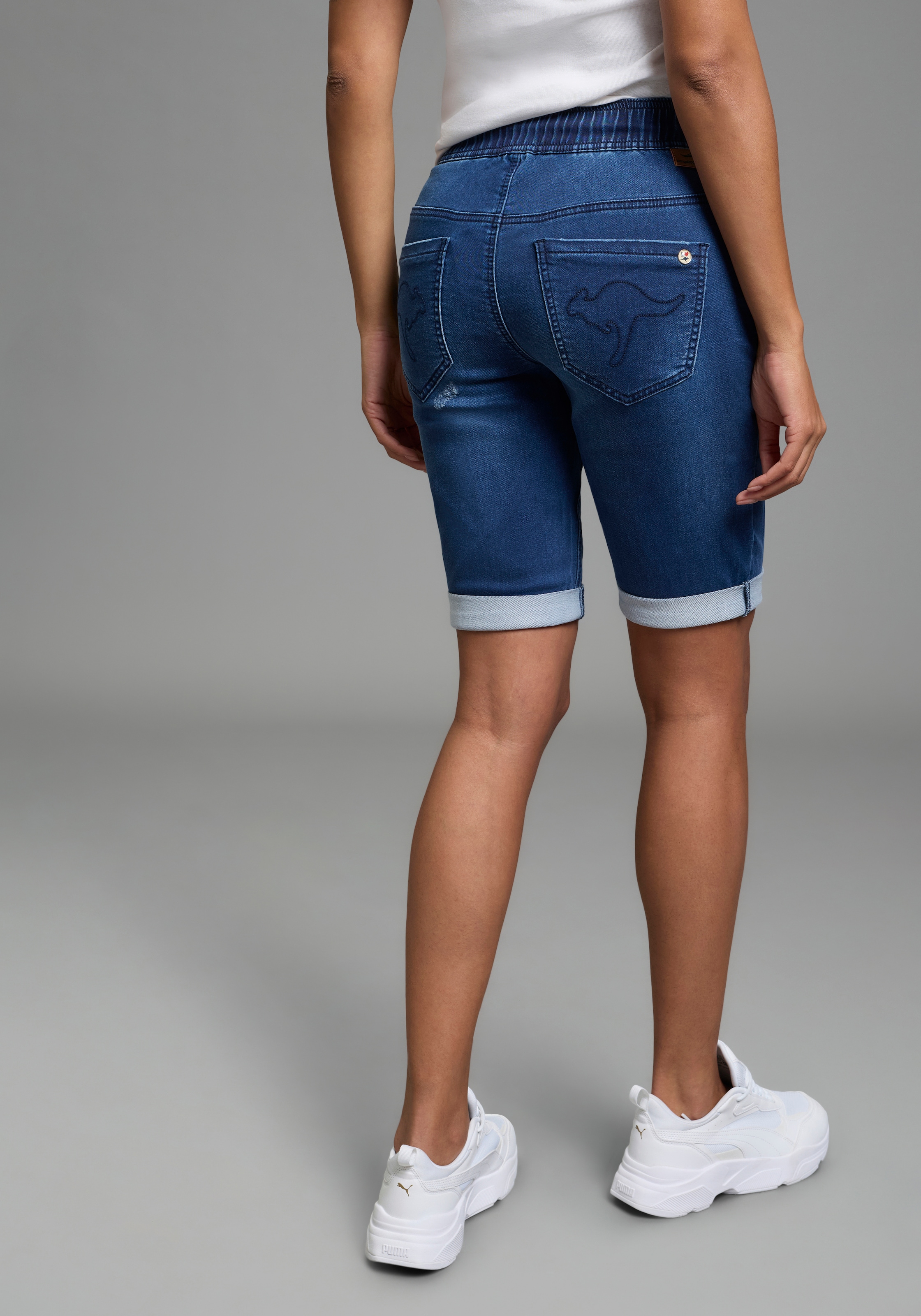 KangaROOS Bermuda en jean jogging gerade geschnittenes Bein, elastischer Tunnelzugbund