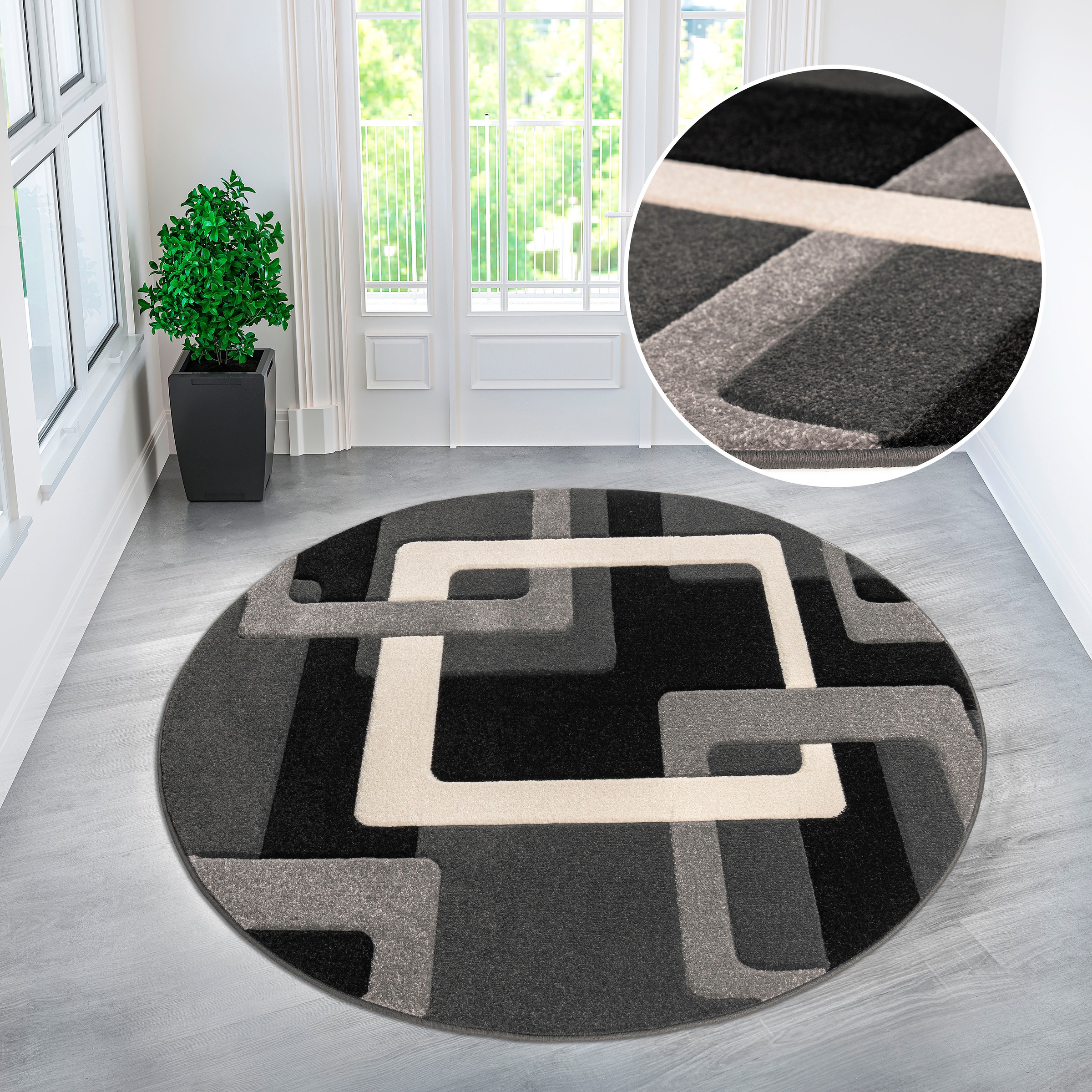 my home Teppich »Maxim, 140 Ø« rund 12 mm Höhe Hoch-Tief-Effekt, Kurzflor, 3D-Design