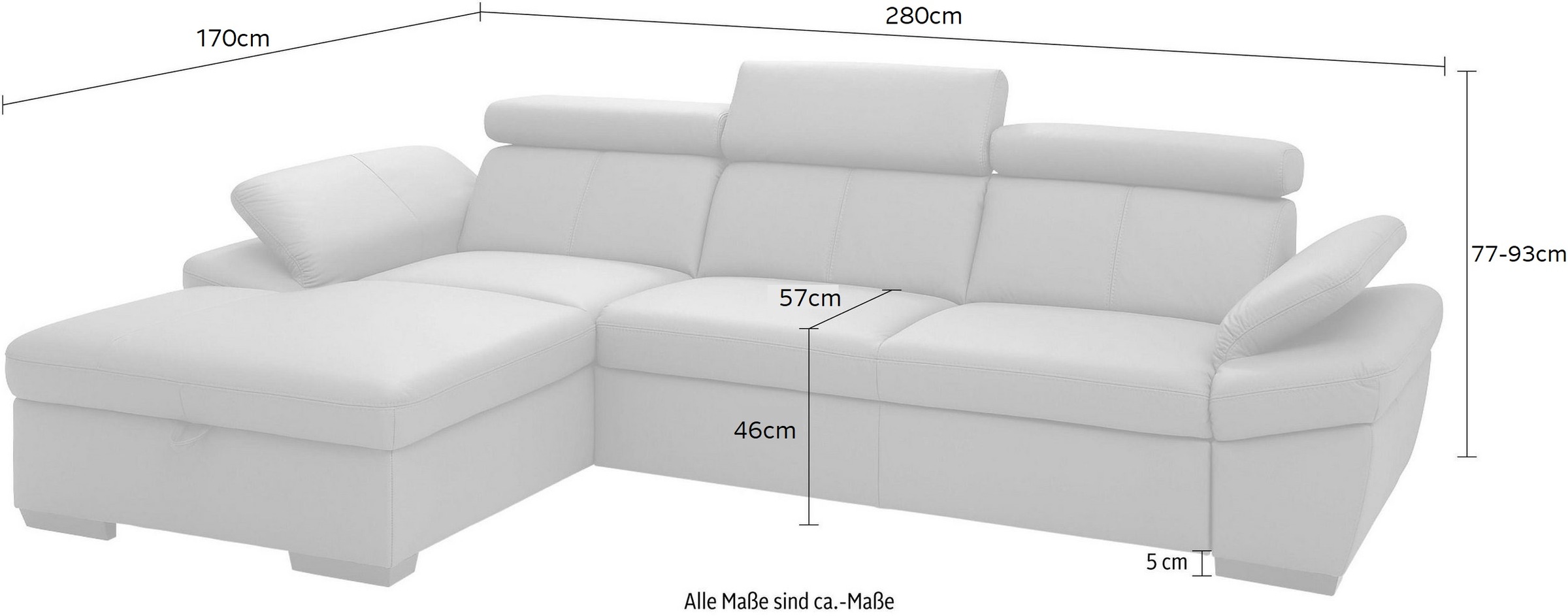 exxpo - sofa fashion Canapé d'angle »Salerno, Funktionssofa, Breite 280cm, hoher Sitzkomfort, L-Form« inkl. Kopf- und Armteilverstellung, wahlweise mit Bettfunktion