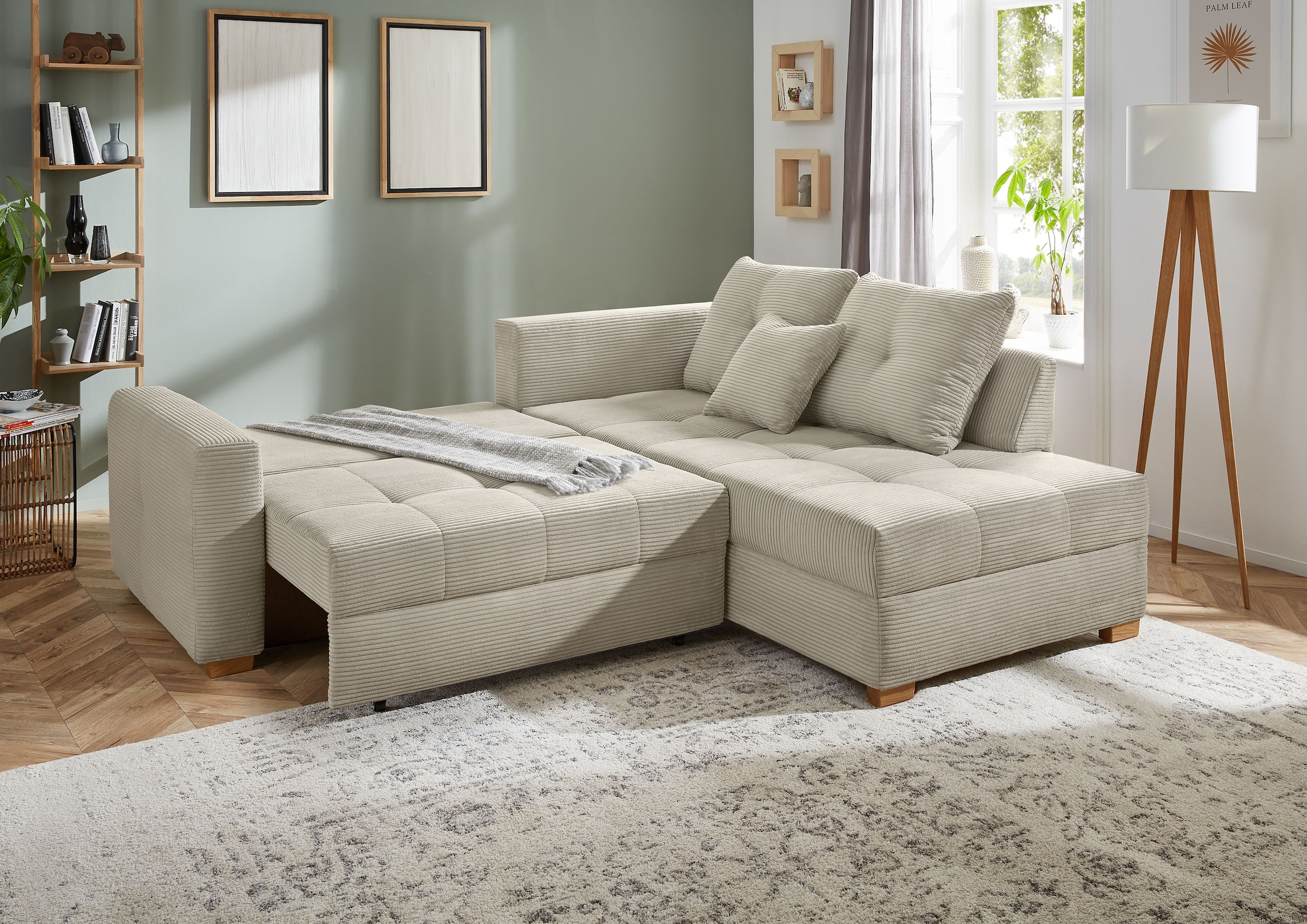 Jockenhöfer Gruppe Ecksofa »Heidelberg L-Form, B: 228 cm« mit Schlaffunktion, Bettkasten & Zierkissen