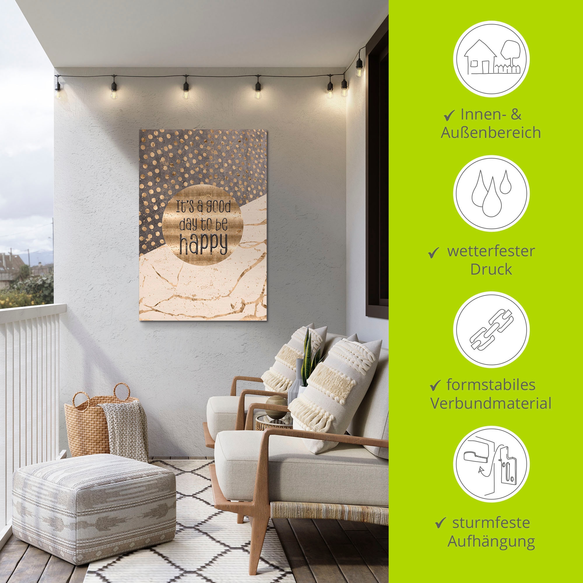 Artland Fresque murale »Ein guter Tag um glücklich zu sein« 1 cuis tlg. als Alubild, Leinwandbild, Poster in verschied. Grössen