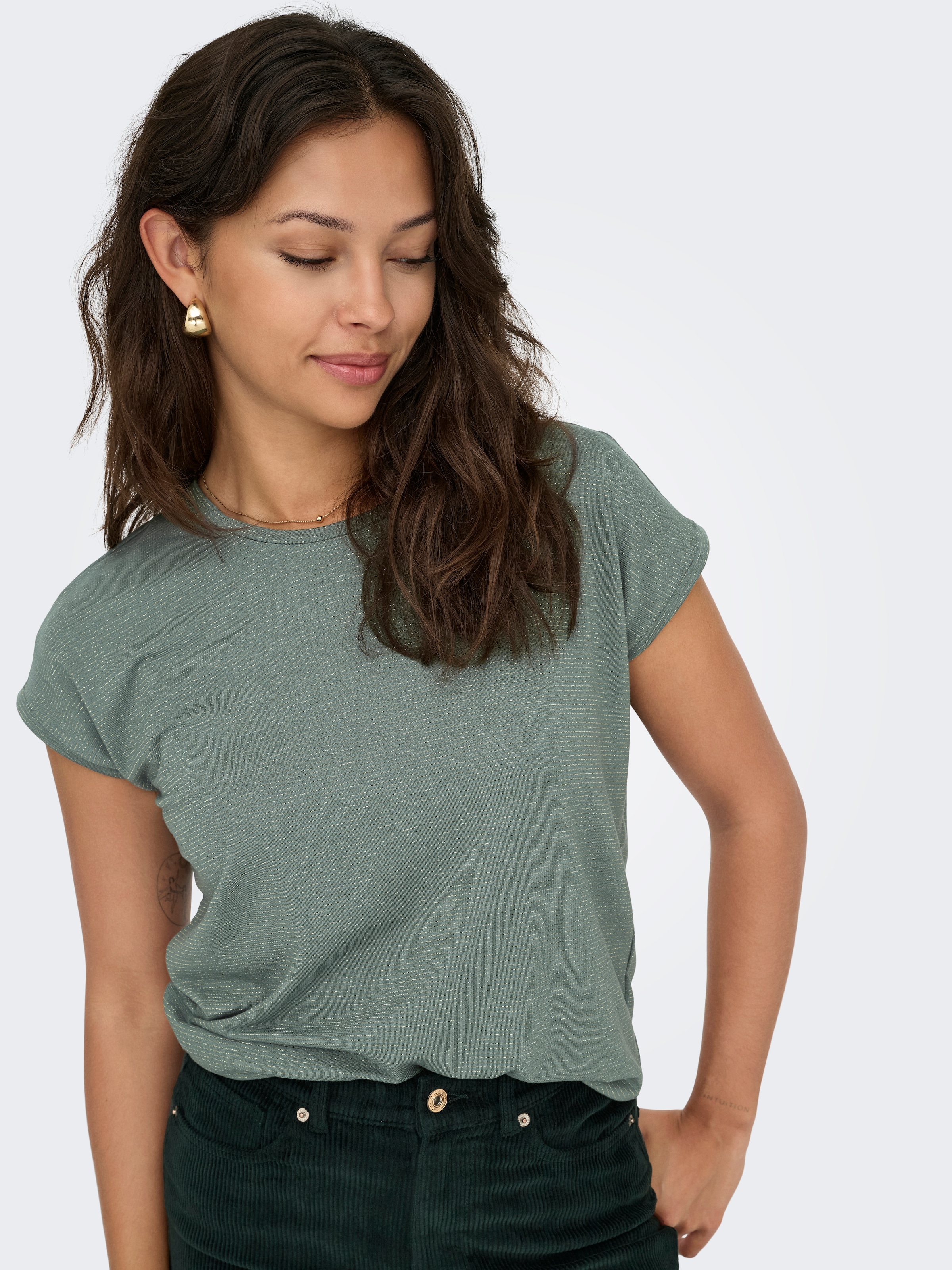 ONLY Kurzarmshirt »ONLCLAUDIA S/S GLITTER STRIPE TOP JRS«