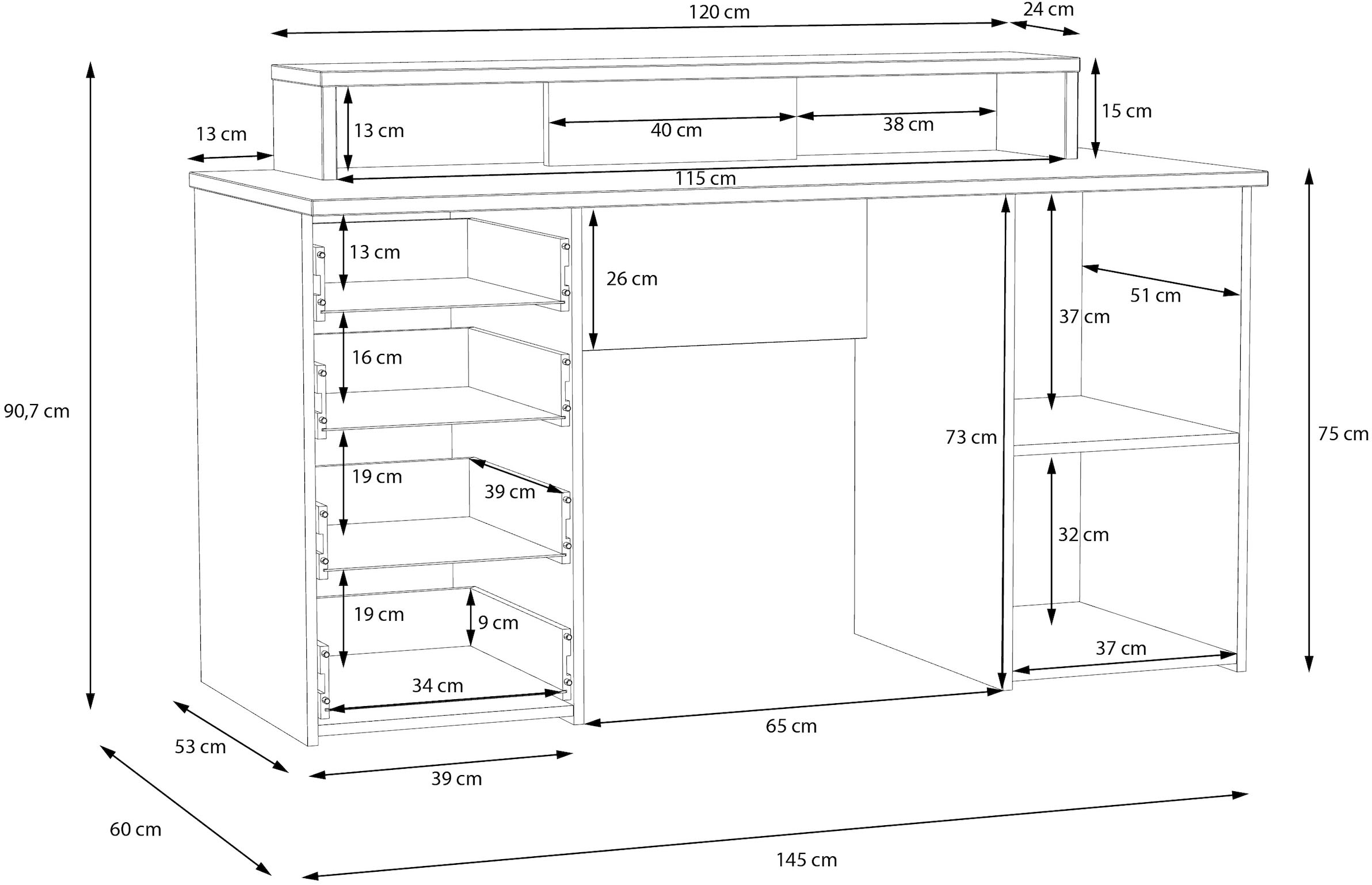 FORTE Bureau »NET160« beaucoup d'espace de rangement, plateau de table supportant jusqu'à 50 kg