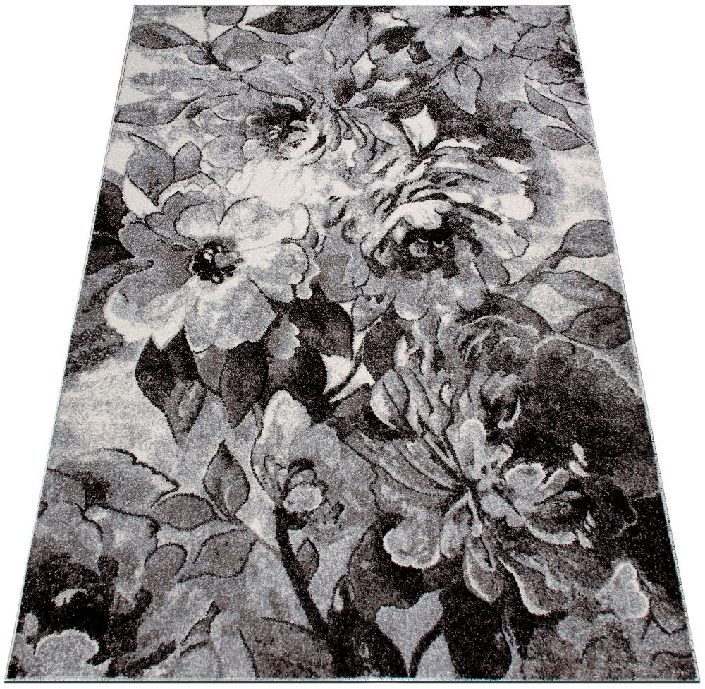 my home Teppich »Almrose« rechteckig 9 mm Höhe mit besonders weichem Flor, Blumen Muster, florales Design, Kurzflor