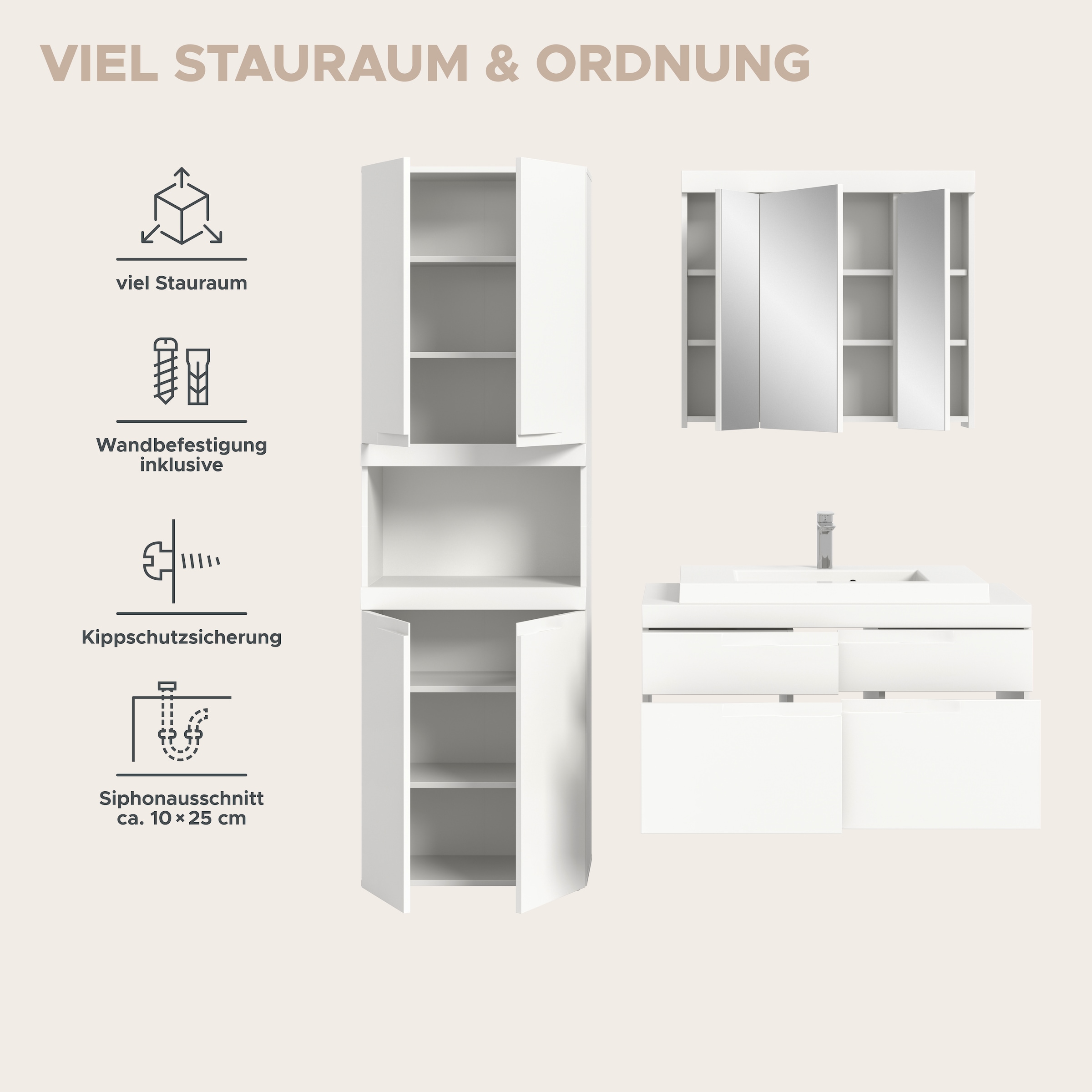 GOODproduct Badmöbel-Set »MAOI, 3-teilige Badkombination, hochwertige MDF Front«