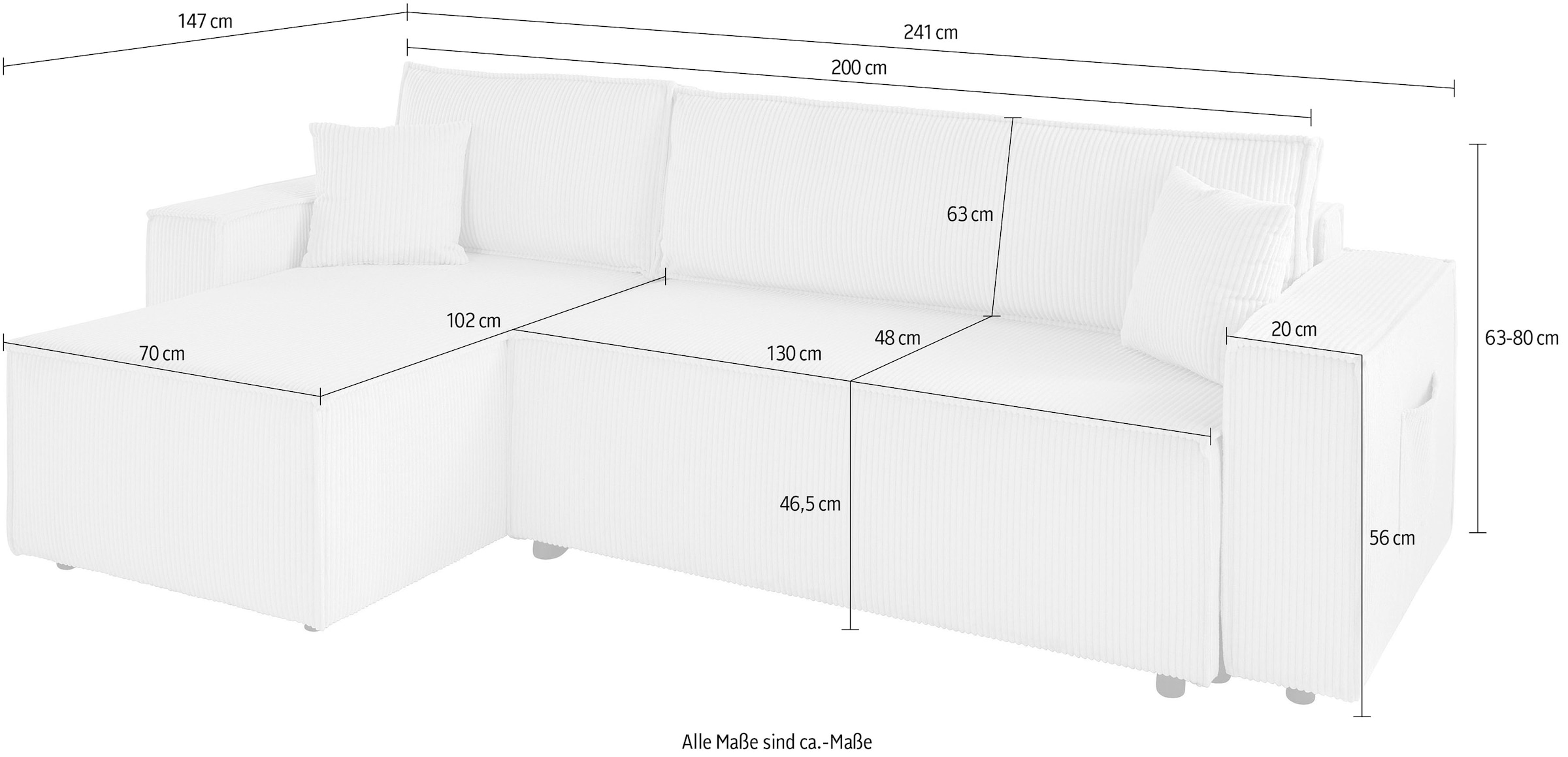 GOODproduct Ecksofa »CASSI L-Form, 241cm - OTTO. Verlässliche Qualität.« Schlaffunktion (133/200), Boxspring, Bettkasten, Cord, Unser Tiefpreis