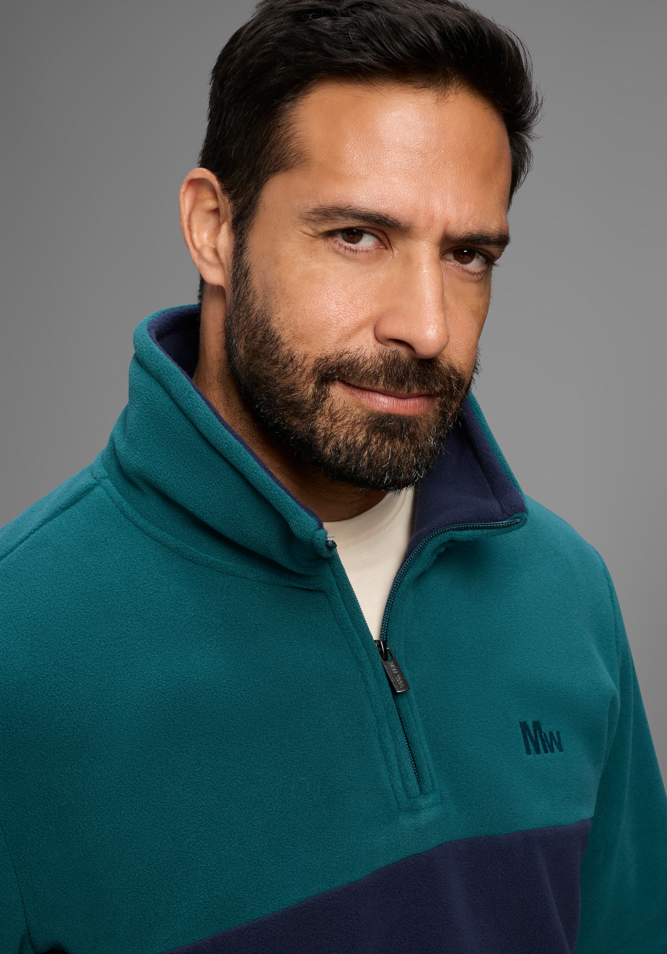 Man's World Fleecepullover , Troyer mit Kontrast-Part, ideal für den Übergang
