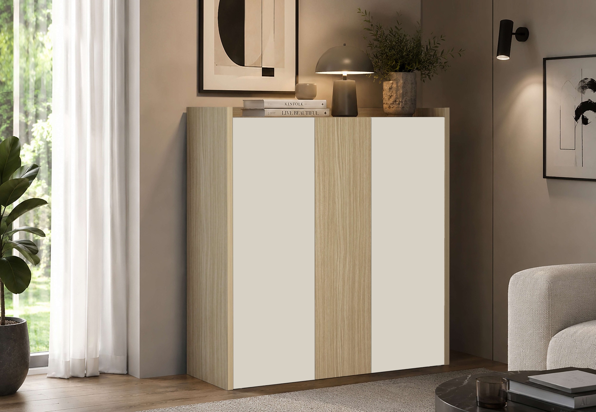 GOODproduct Buffet haut »Highboard ALTEA, Kommode, Schrank, Kredenz« 1 cuis tlg. avec 3 portes battantes, 6 compartiments intérieurs, L.112,5 cm