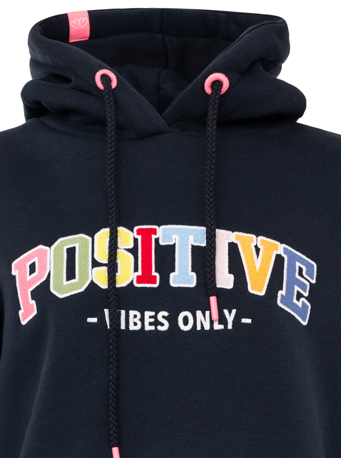 Zwillingsherz Hoodie »"POSITIVE"«, logo brodé coloré et poignets rayés, capuche, poche kangourou
