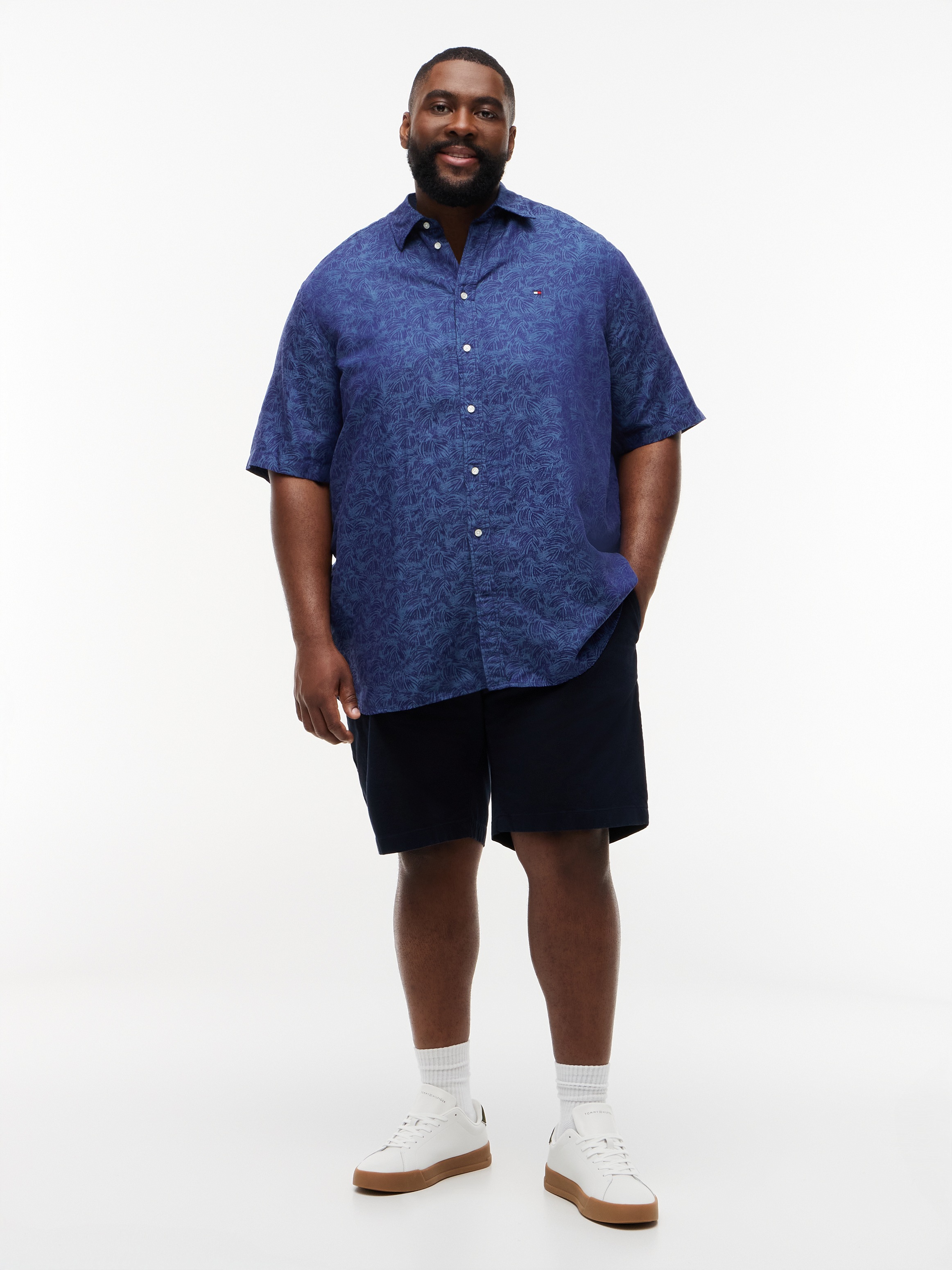 Tommy Hilfiger Big & Tall Chemise à manches courtes »BT-LI TENCEL JAQUARD« grandes tailles, col Kent, coupe regular