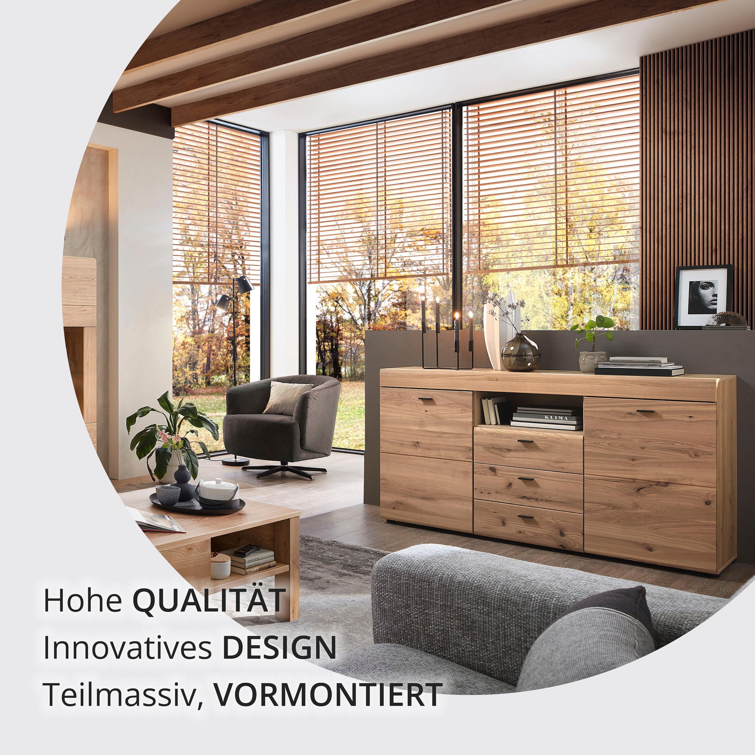 Wohnconcept Buffet »Malaga Sideborad, 160x88x42 (BxHxT)« 1 cuis tlg. Façade en bois massif, 2 portes, 3 tiroirs, softclose