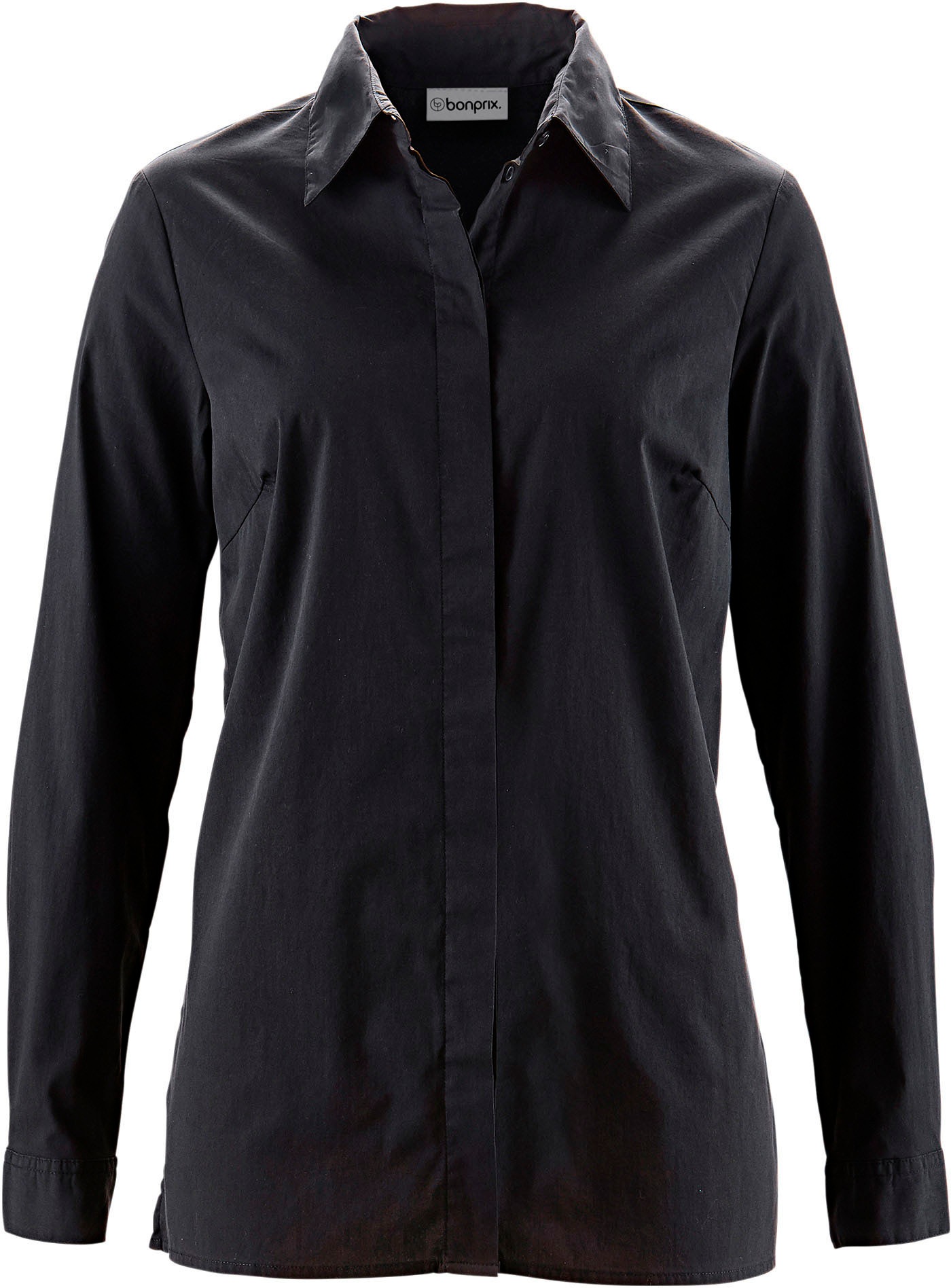 bonprix Blouse à manches longues »Long-Stretch-Bluse« lockere Passform, mit Stehkragen, mit verdeckter Knopfleiste