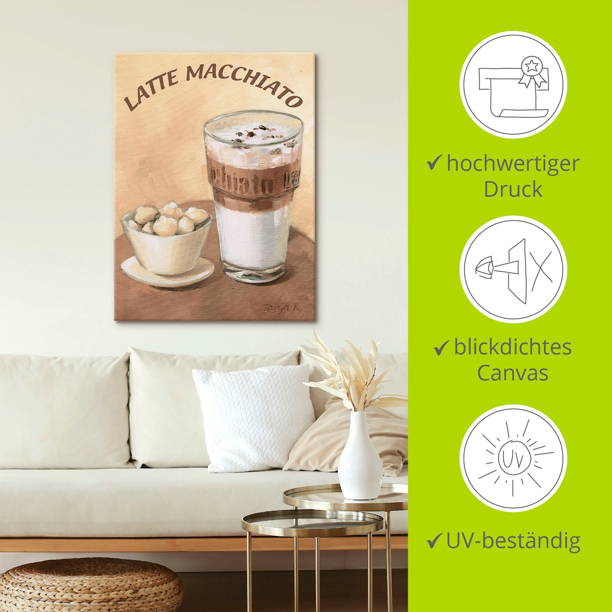 Artland Tableau sur toile »Latte Macchiato« 1 cuis tlg. auf Holzrahmen gespannt