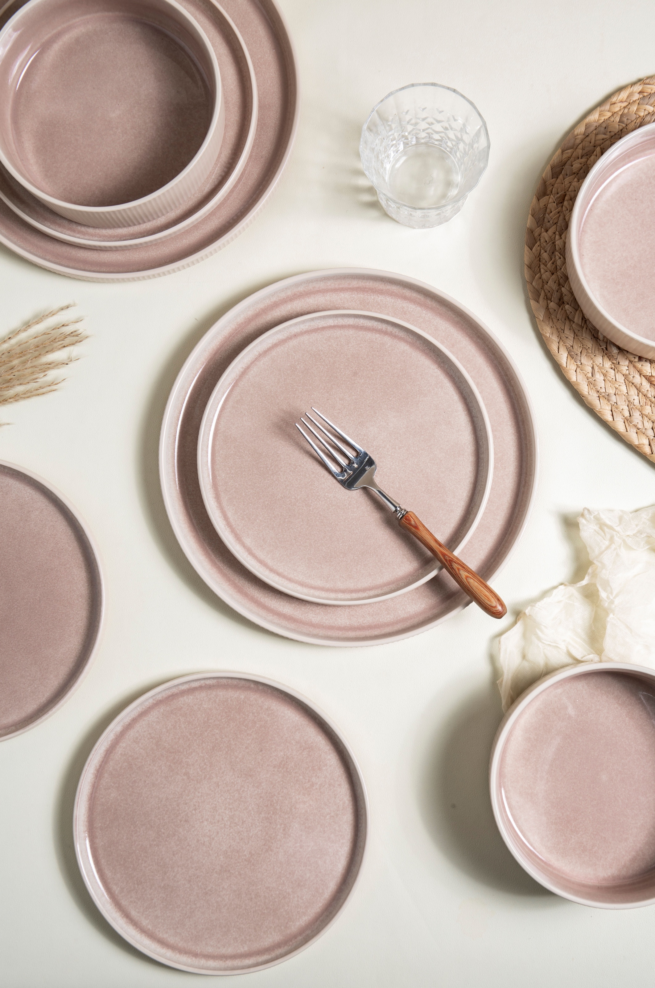 GOODproduct Geschirr-Set »Ylvii, aussen matt, innen reaktiv glasiert« Riffeloptik, spülmaschinenfest und mikrowellengeeignet