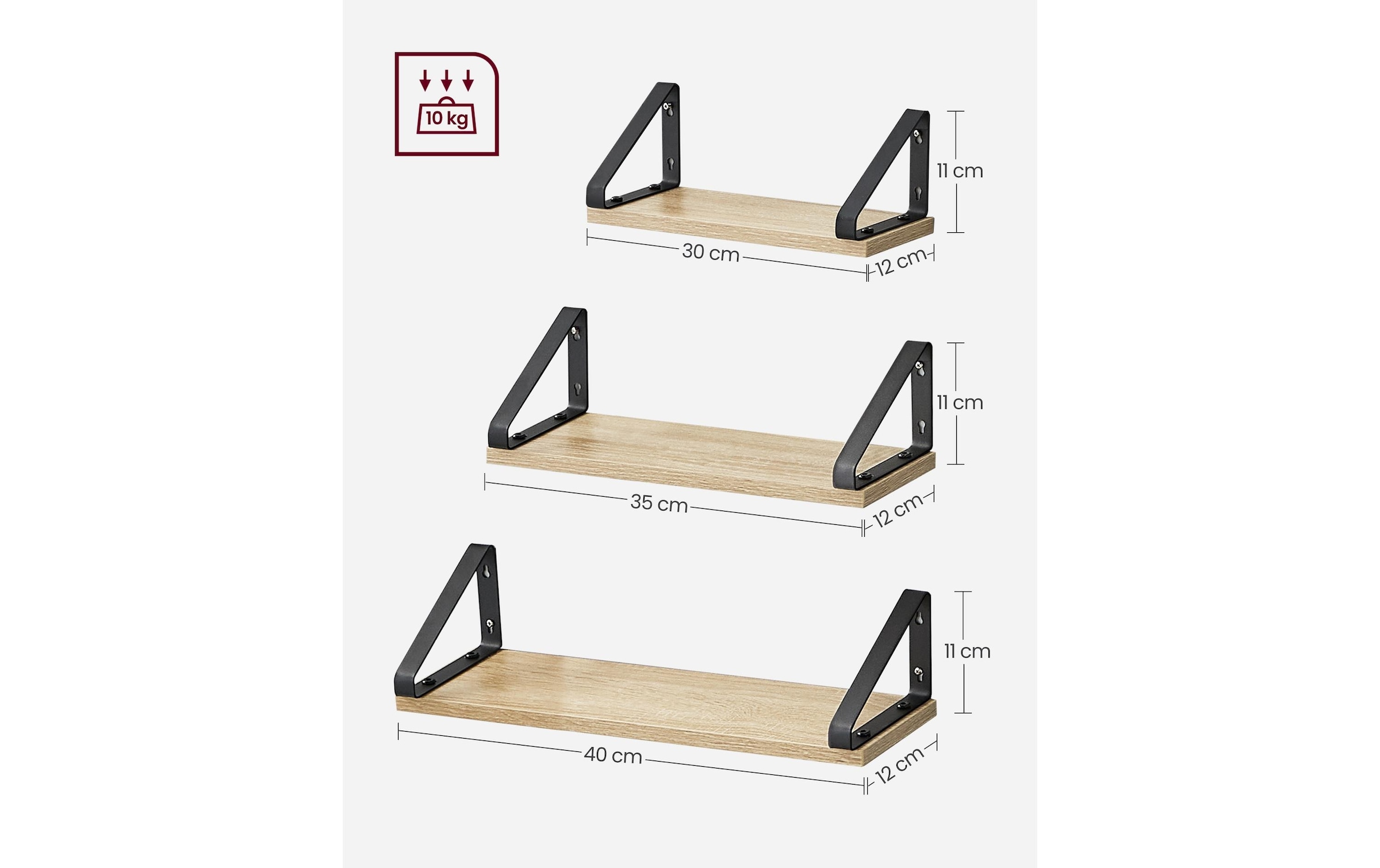 VASAGLE Wandregal »3-er Set«