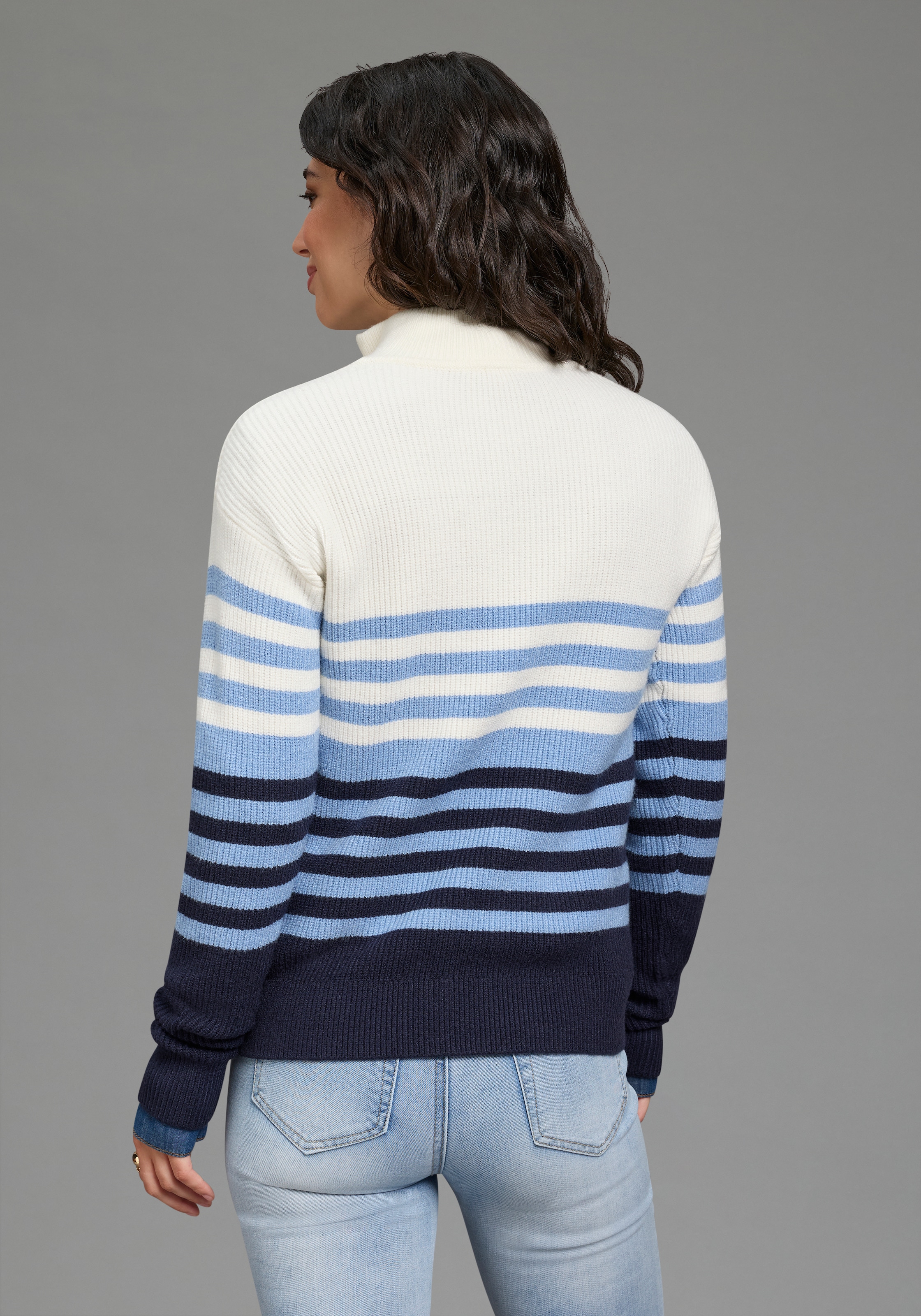 Laura Scott Pull en tricot »im maritimen Streifenlook mit Troyerkragen« avec coupe à la hanche