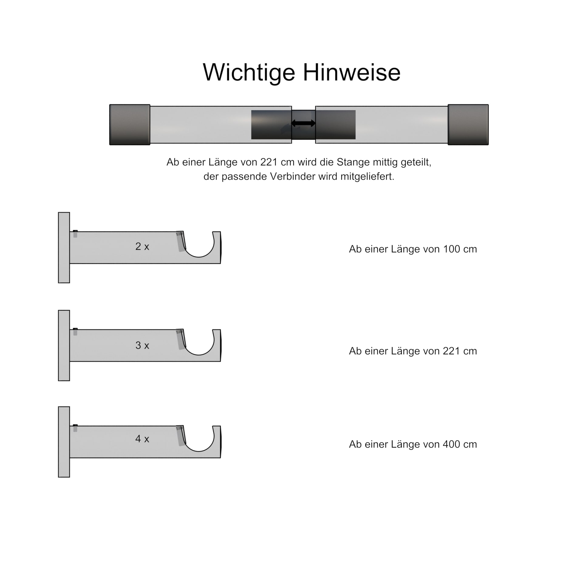 indeko Gardinenstange »Genf« Ø 16 mm 1 läufig-läufig Fixmass Komplett-Set inkl. Ringen und Montagematerial