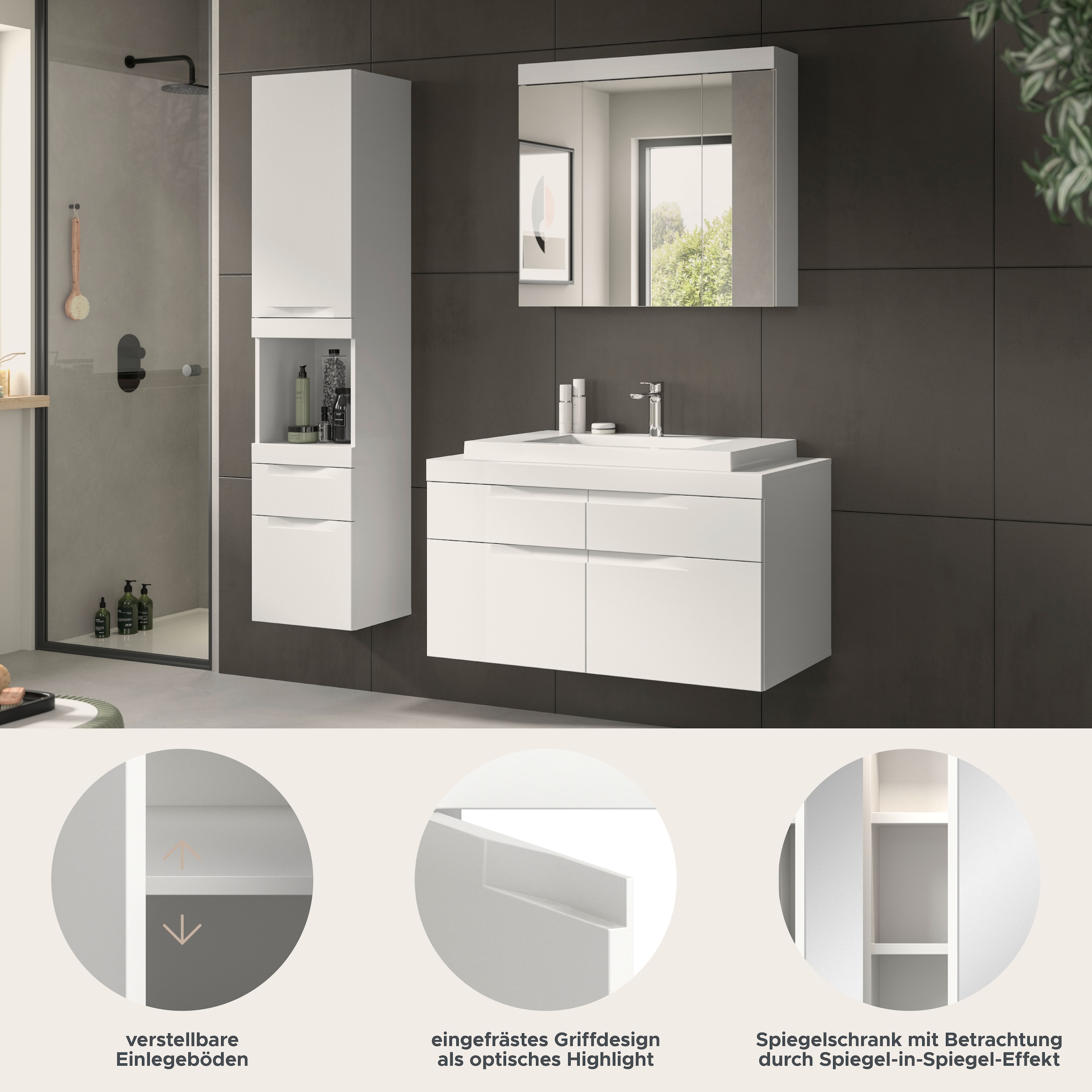 GOODproduct Badmöbel-Set »MAOI, 3-tlg. Badkombi, hochwertige MDF Front, optional mit Beleuchtung«