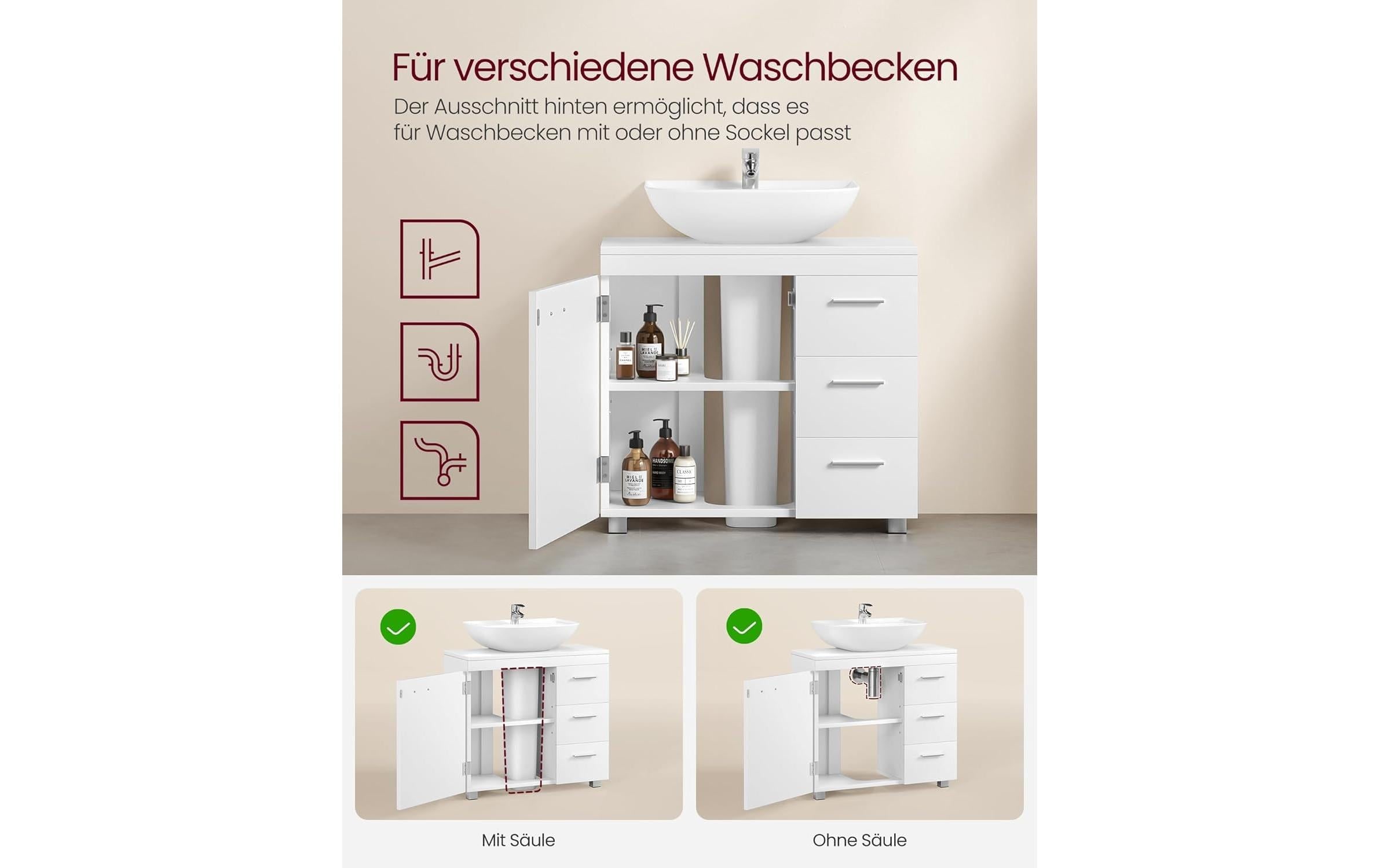 VASAGLE Waschbeckenschrank »mit Füssen«