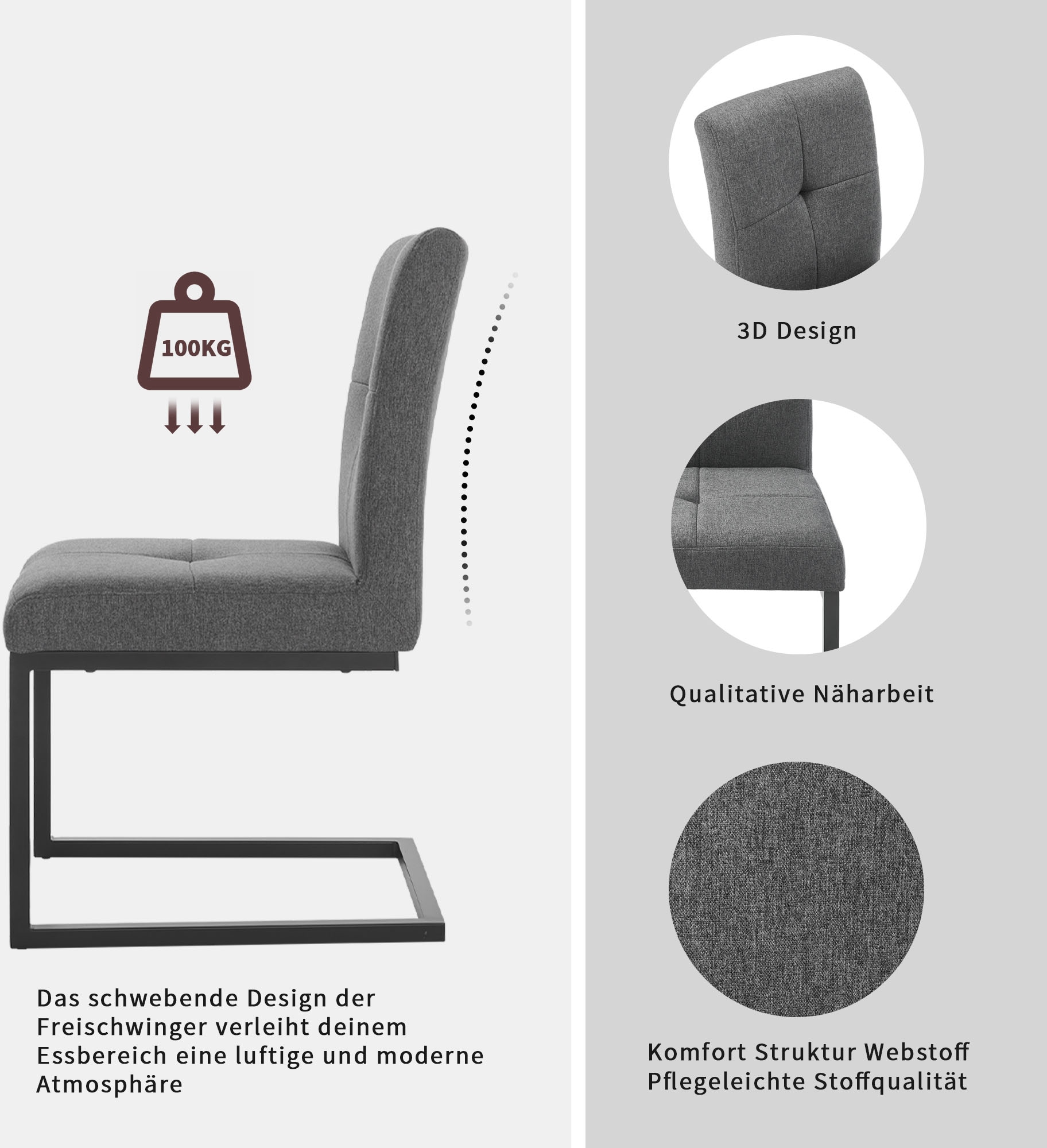GOODproduct Ensemble de bancs d'angle »Geranie, Sitzgruppe, Eckbank inkl. Stauraum, Esstisch, 2 Freischwinger« Set, Eckbank inkl. Stauraum wahlweise links und rechts montierbar, 4 pièces tlg. mit und ohne Stauraum wählbar