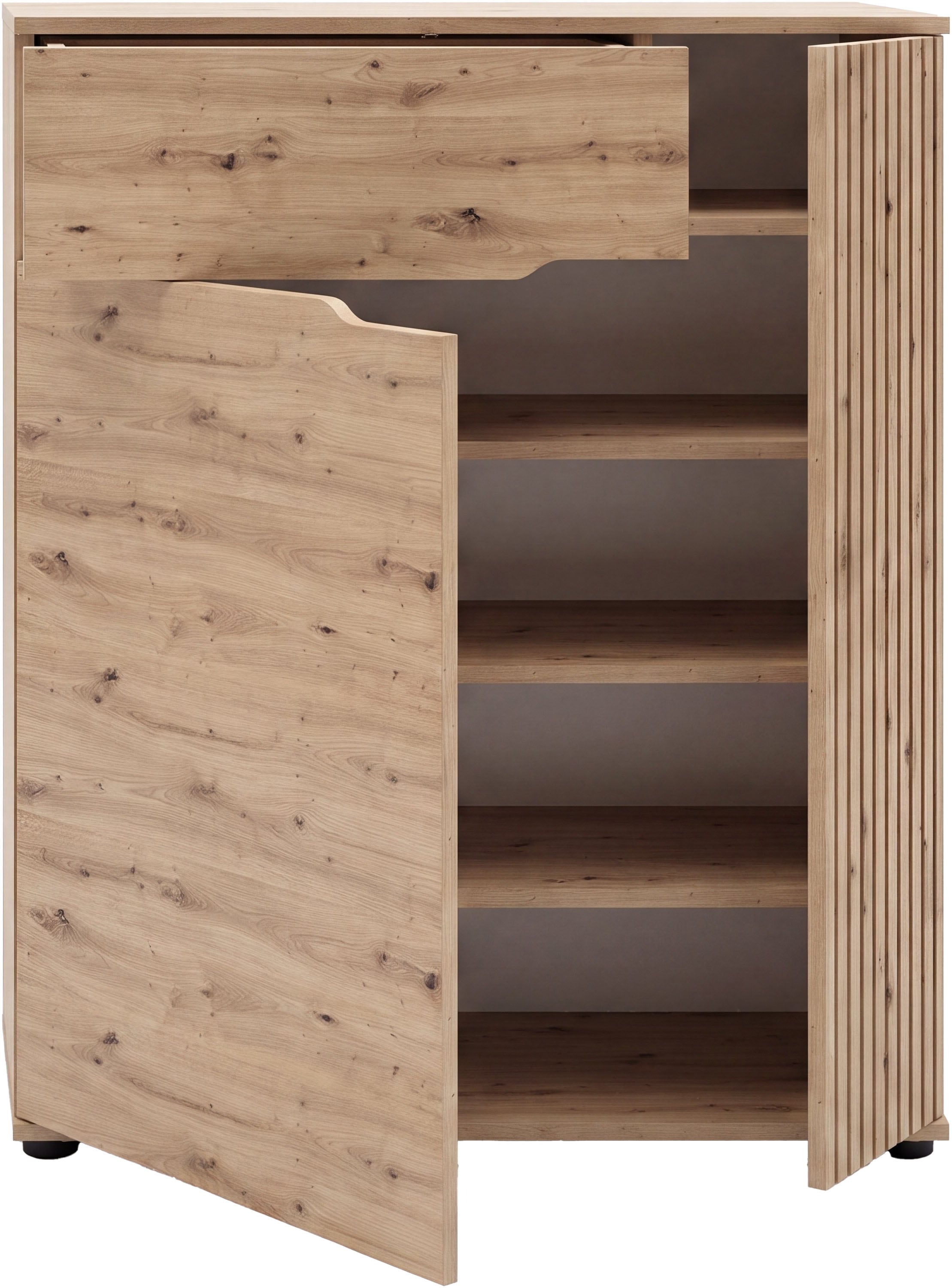 GOODproduct Commode à chaussures »FJELL, Breite 80cm, 2 Türen, 1 Schubkasten, 3 Einlegeböden, 5 Fächer« Armoire de rangement, armoire à chaussures, commode, buffet, vaisselier