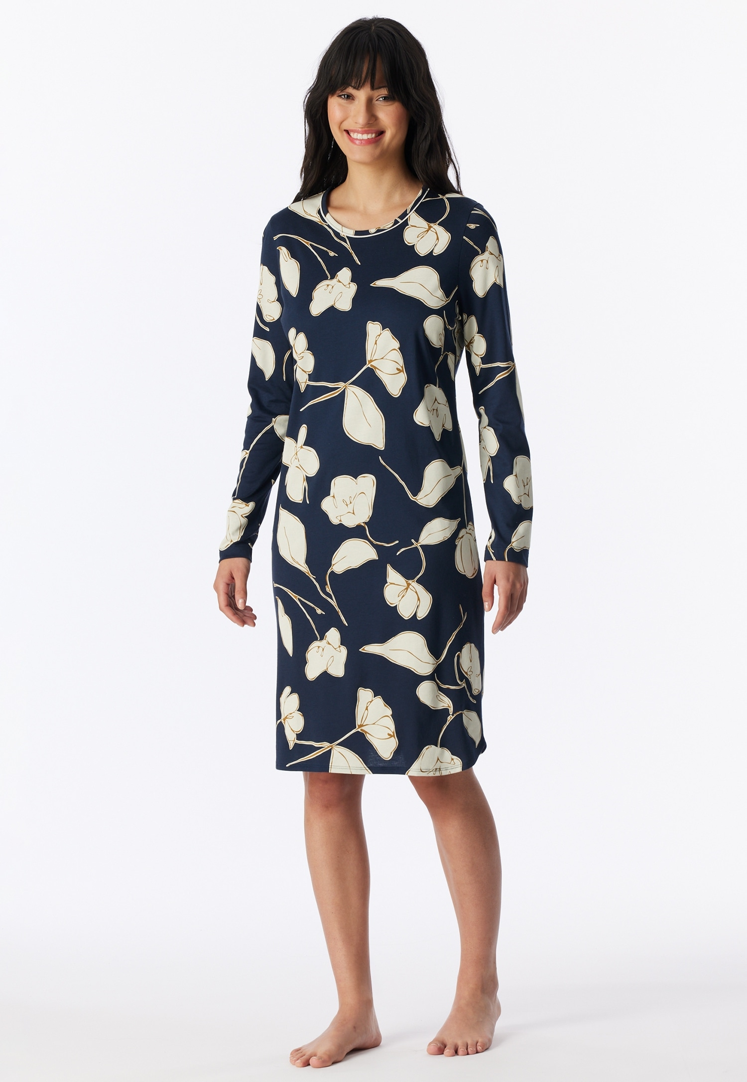 Schiesser Chemise de nuit »Comfort Nightwear« motif floral, manches longues, jersey simple, col rond
