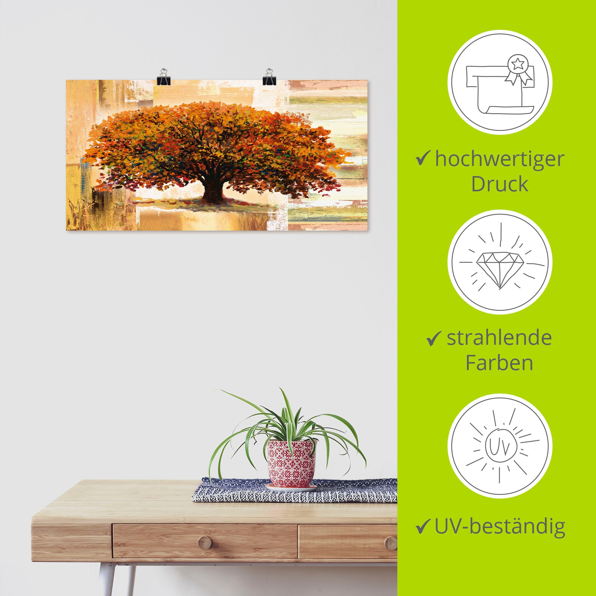 Artland Wandbild »Herbstbaum auf abstraktem Hintergrund« Bäume 1 Stk. tlg. als Leinwandbild, Poster in verschied. Grössen