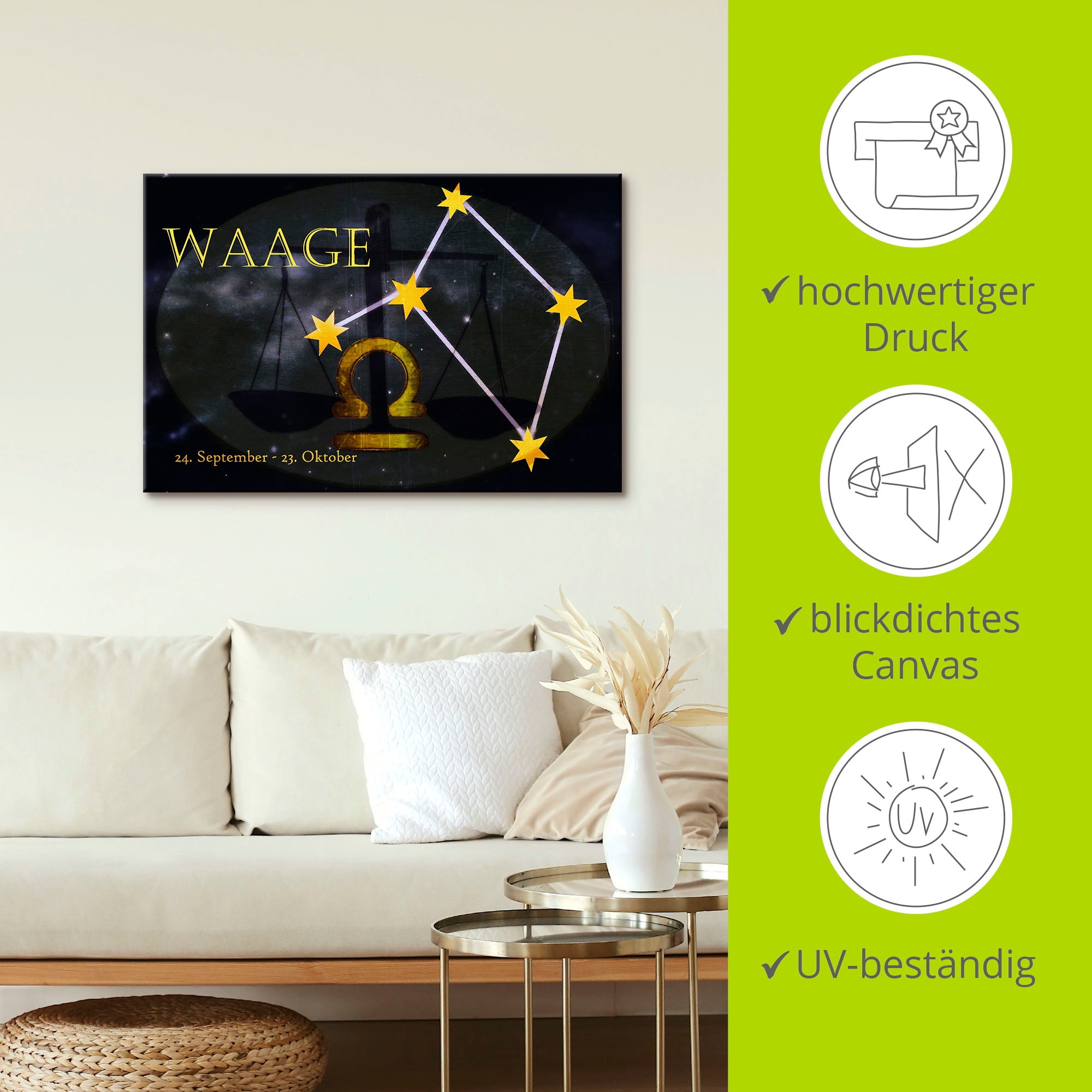 Artland Wandbild »Sternzeichen - Waage« Bilder von Sternzeichen 1 Stk. tlg. als Leinwandbild, Poster, Wandaufkleber in verschied. Grössen